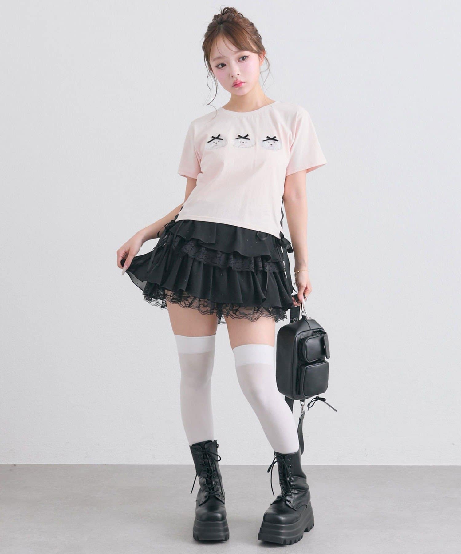 OLIVE des OLIVE(オリーブ デ オリーブ) エアリーラッフルティアードミニスカート