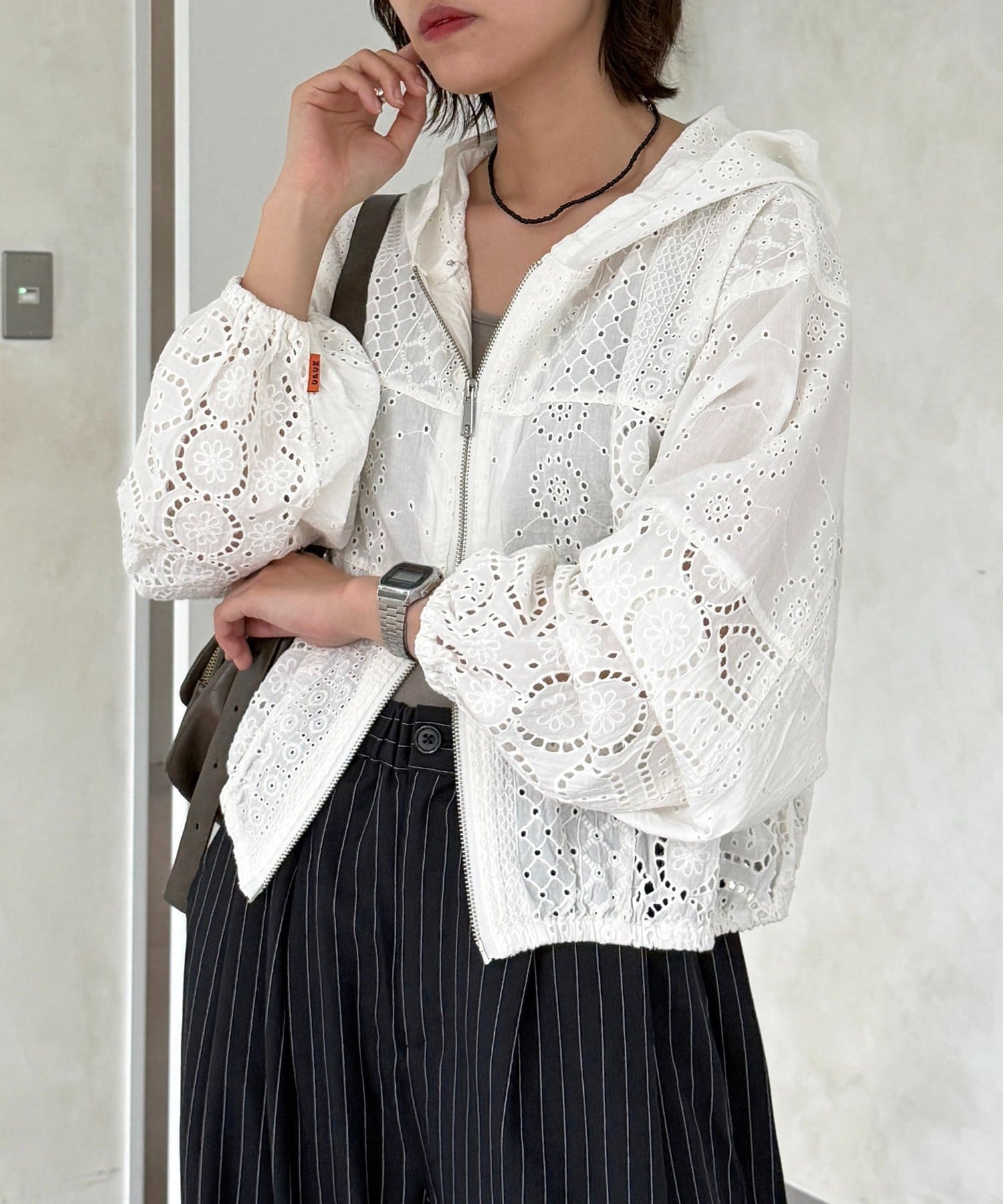 CPCM(シーピーシーエム) パッチワークレースジップパーカー