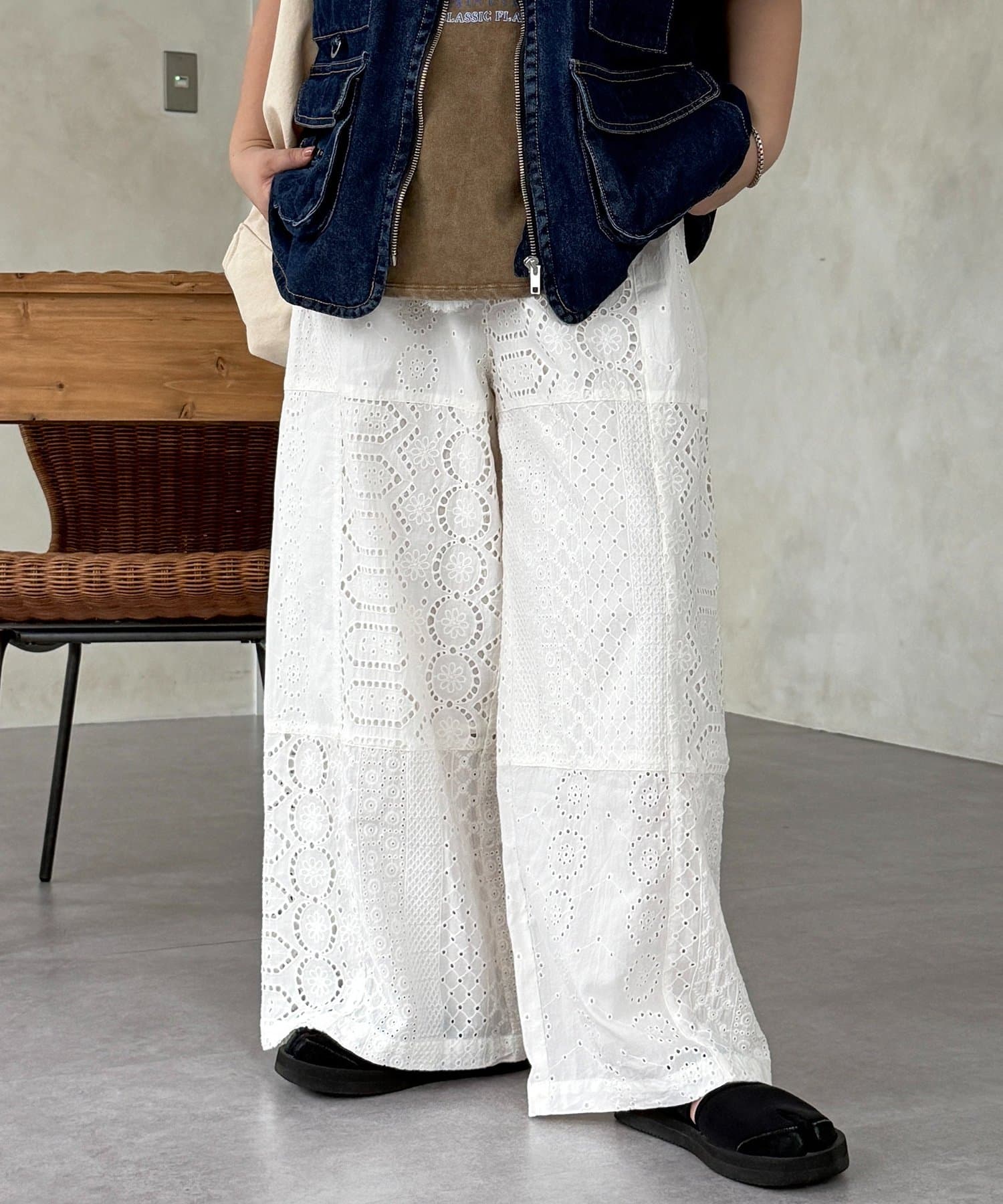 CPCM(シーピーシーエム) パッチワークレースパンツ