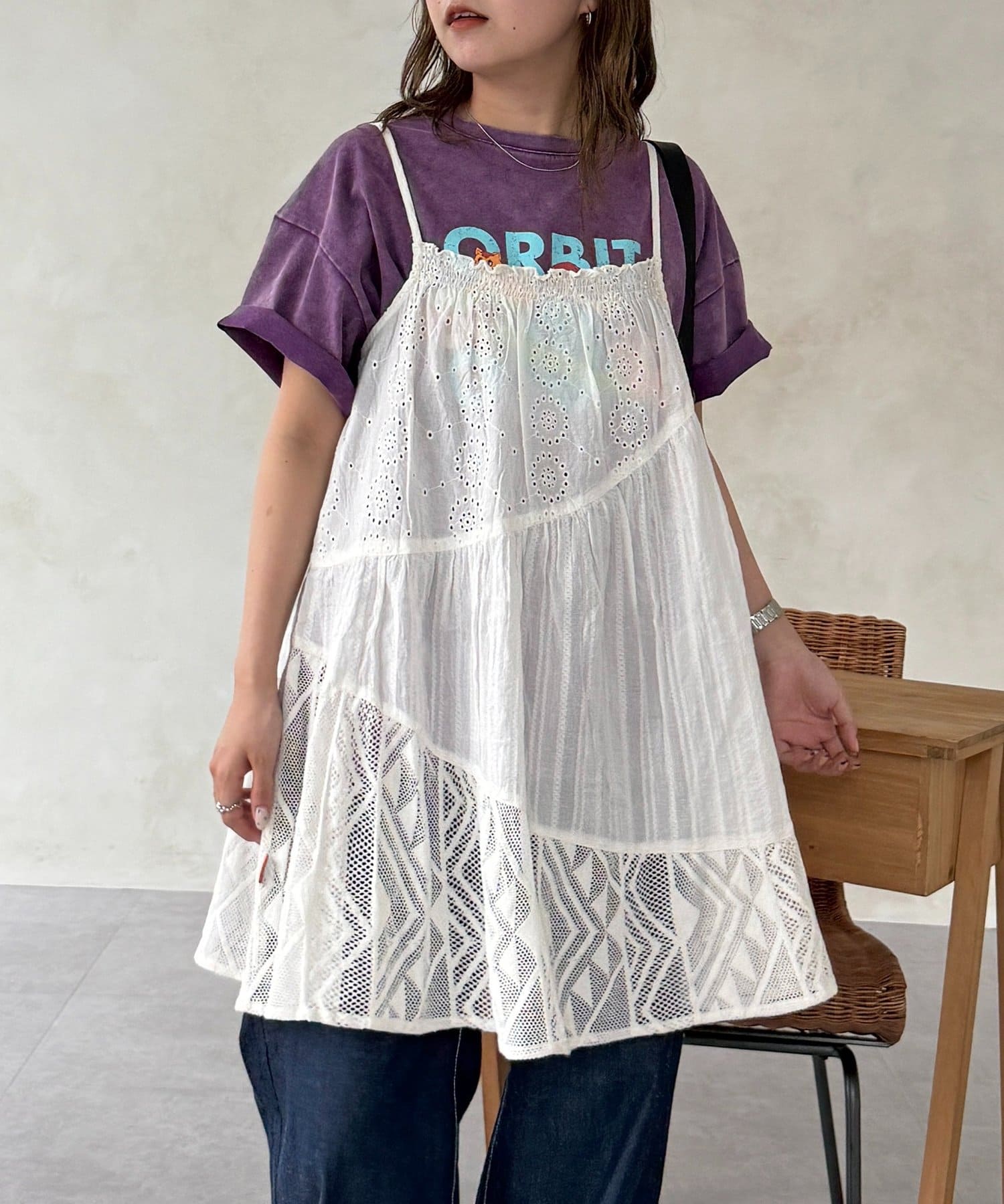 CPCM(シーピーシーエム) パッチワークレースキャミチュニック