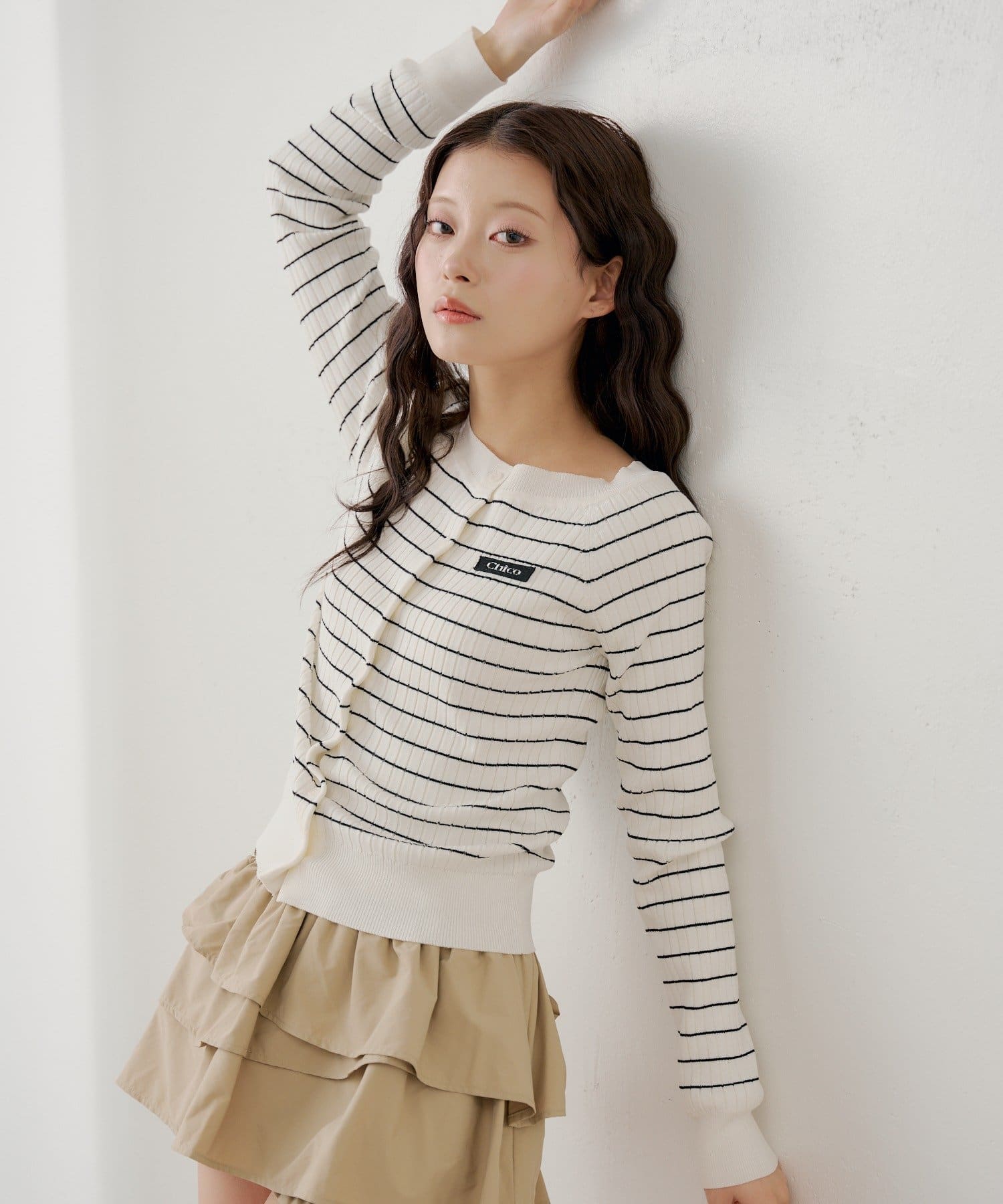 Chico(チコ) オフショルボーダーニットカーディガン