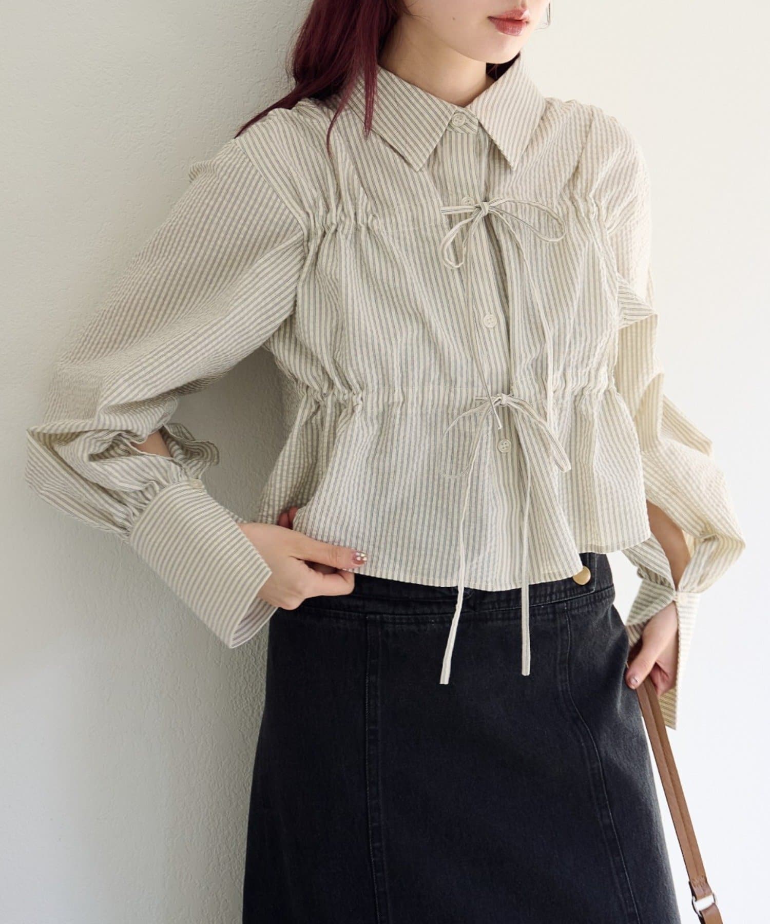 Kastane(カスタネ) 【2.15(日)0:00発売/SETUP対応】フロントリボンストライプシャツ