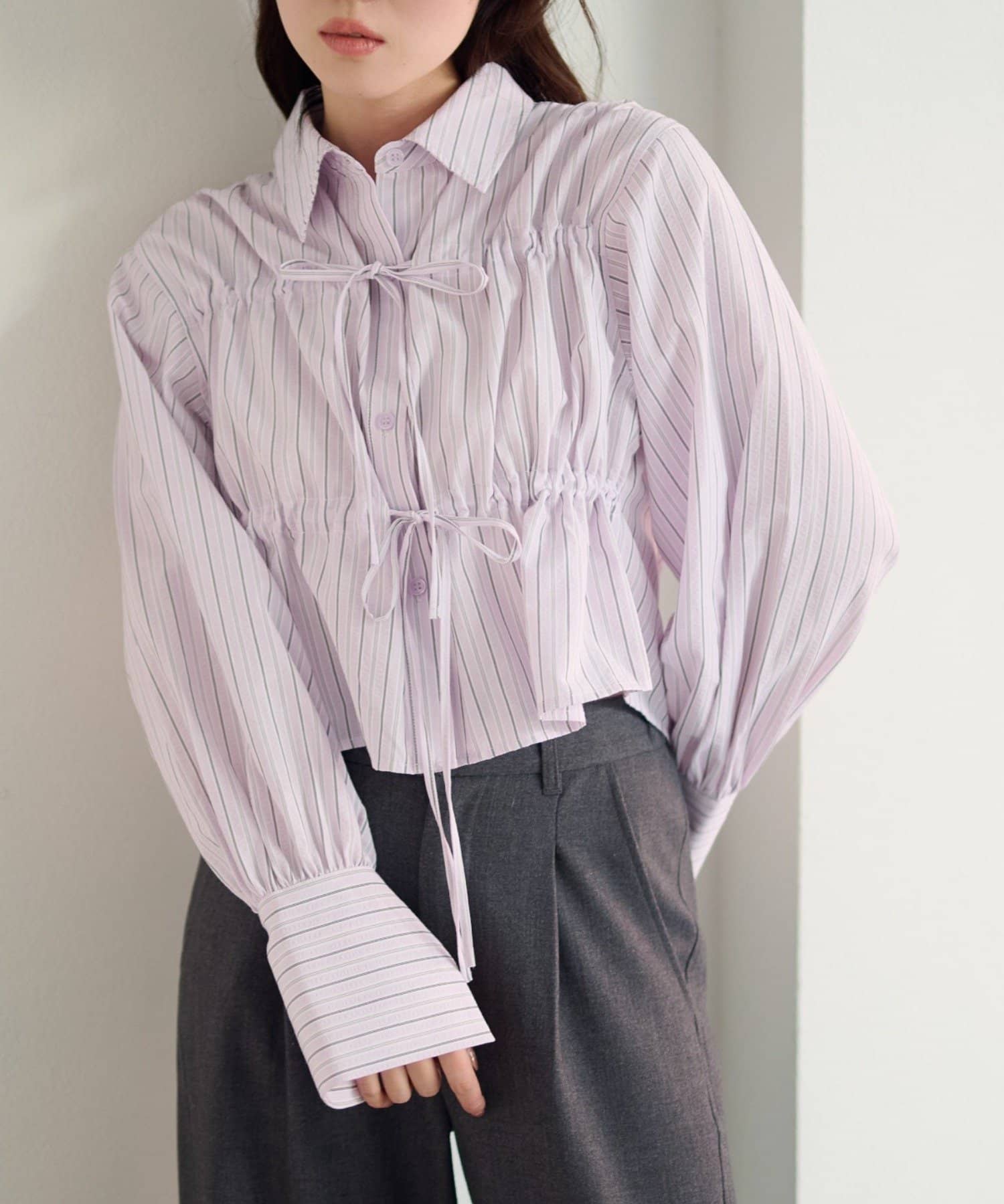 Kastane(カスタネ) 【2.15(日)0:00発売/SETUP対応】フロントリボンストライプシャツ