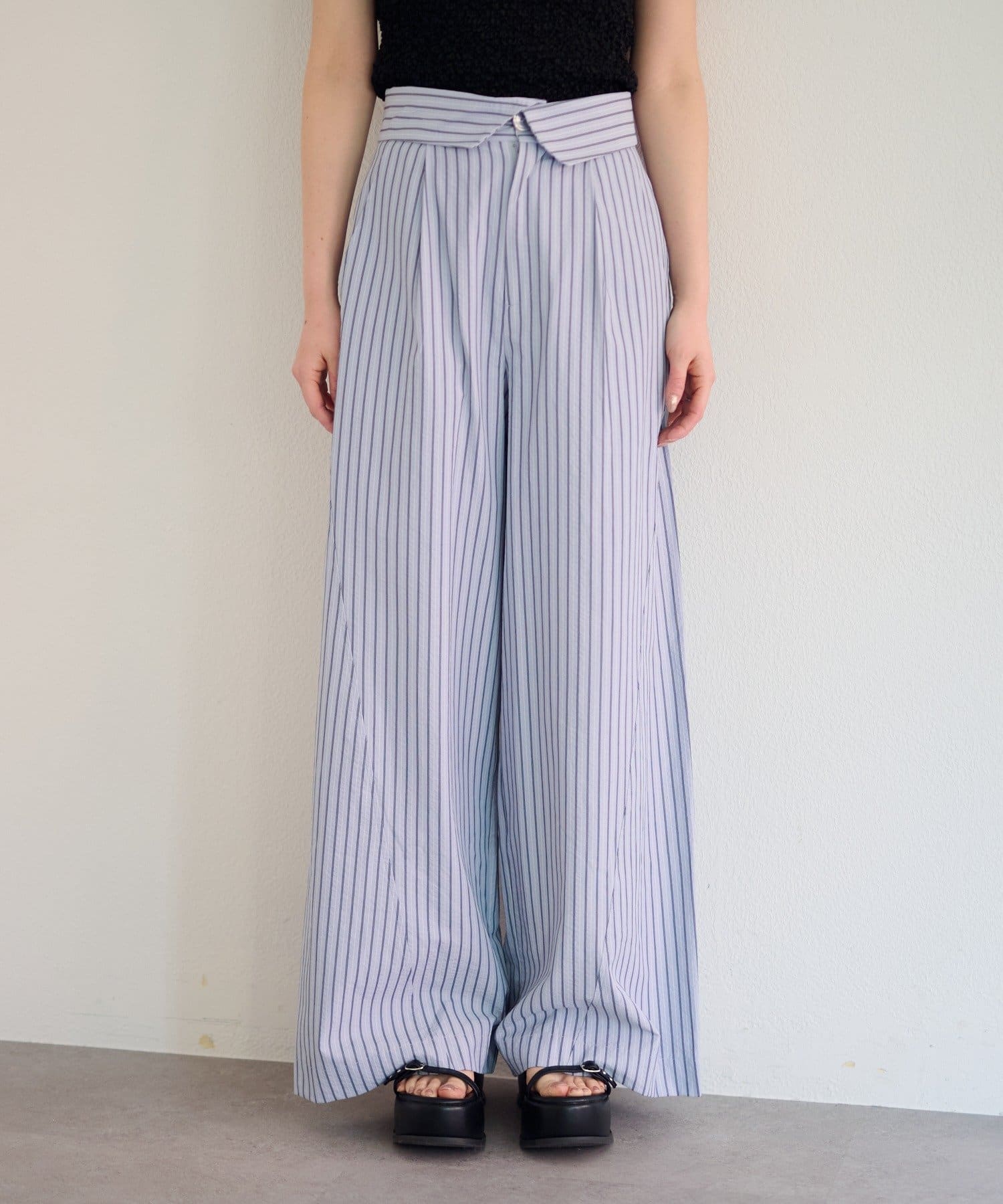 Kastane(カスタネ) 【2.15(日)0:00発売/SETUP対応/2サイズ展開/低身長サイズ】ストライプフラップパンツ