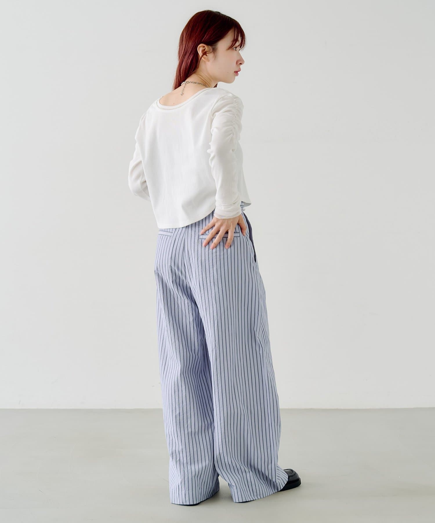 Kastane(カスタネ) 【SETUP対応/2サイズ展開/低身長サイズ】ストライプフラップパンツ