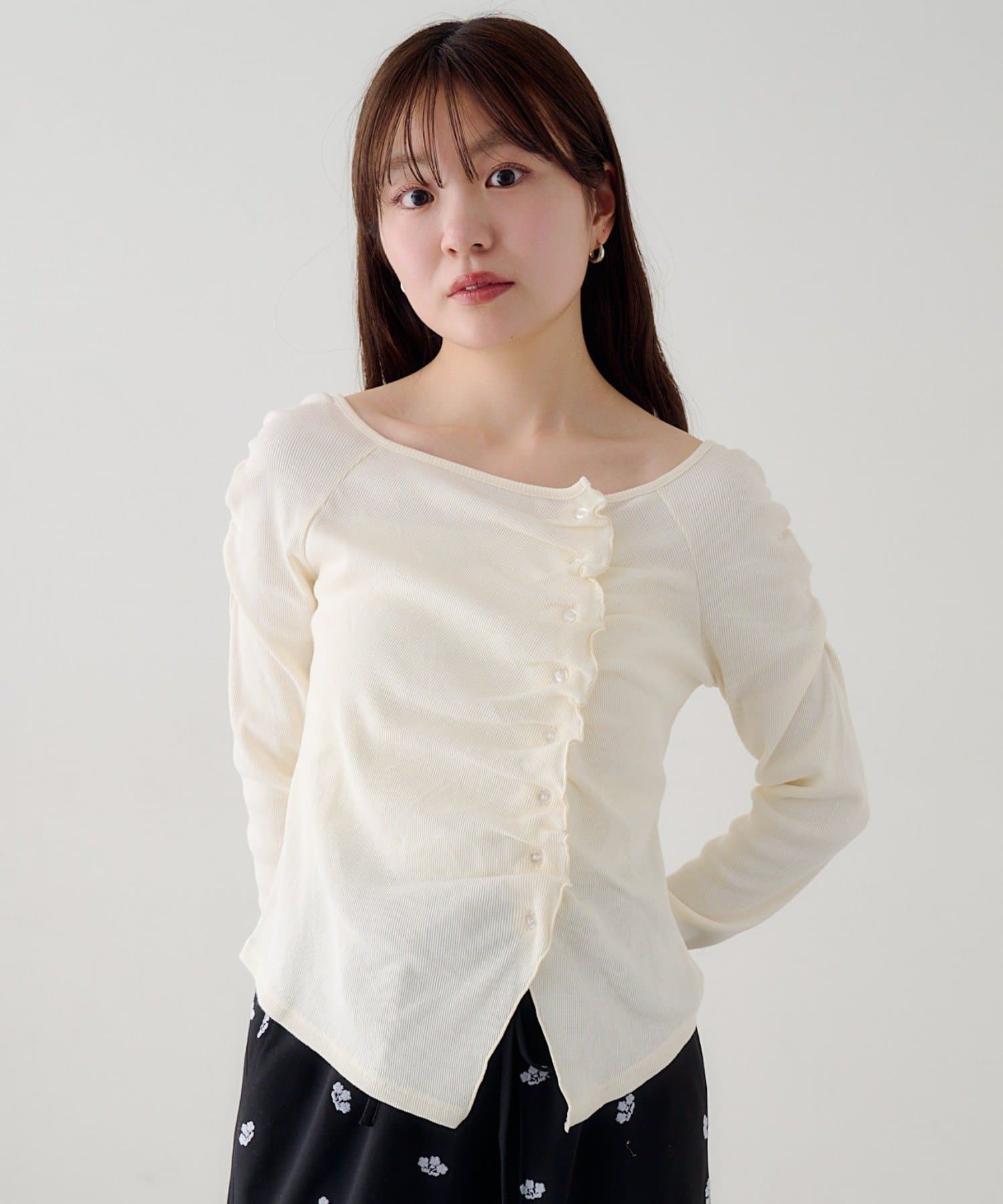 Kastane(カスタネ) 【無地&ボーダー】ギャザーテレコカーディガン