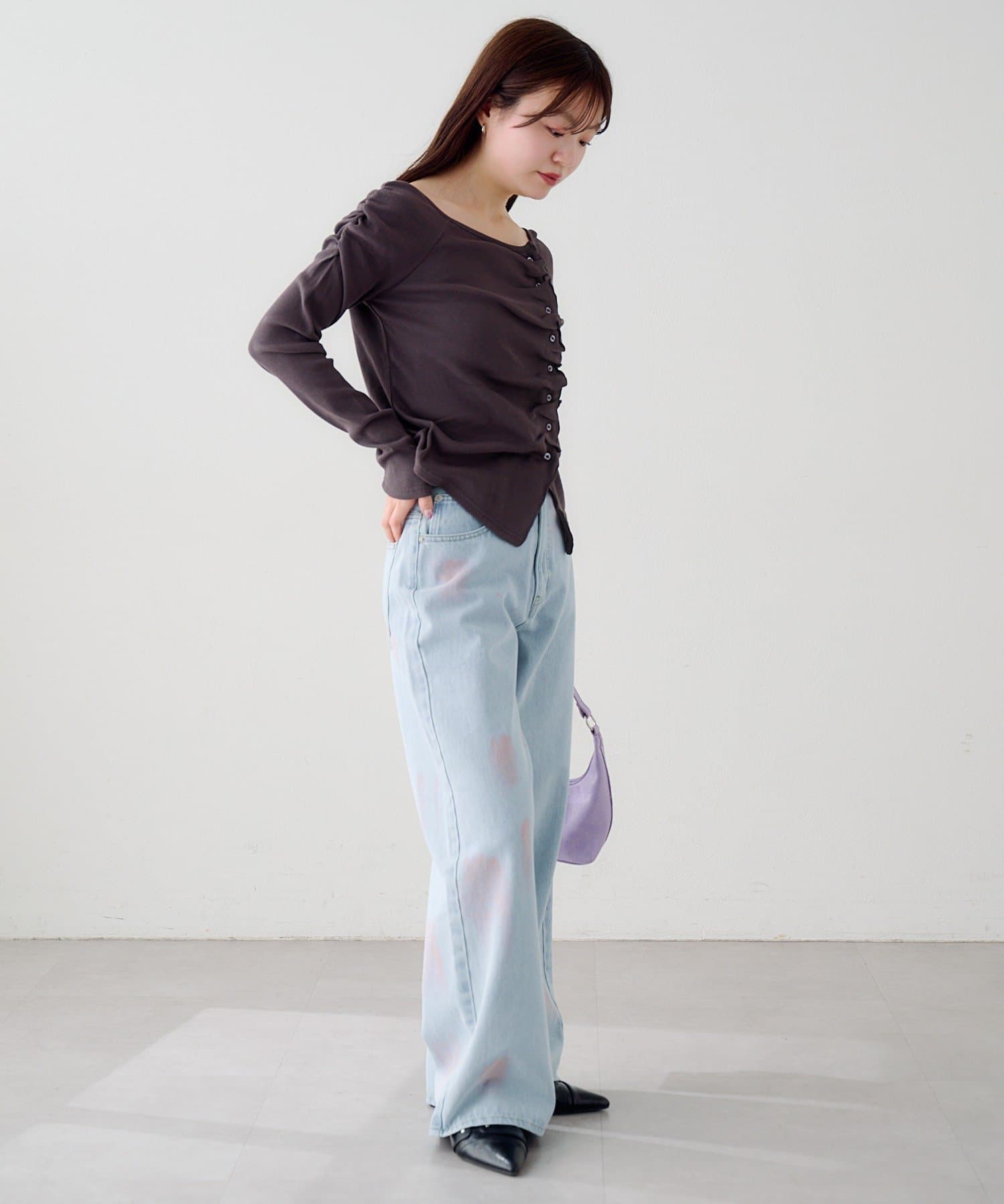 Kastane(カスタネ) 【無地&ボーダー】ギャザーテレコカーディガン