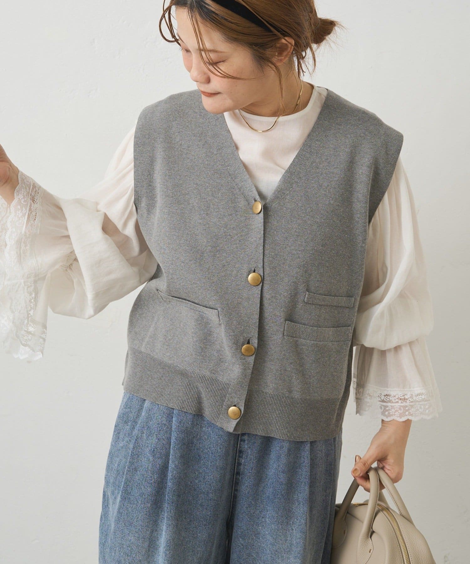 PUAL CE CIN(ピュアルセシン) 【手洗い可能】ミラノリブニットジレベスト