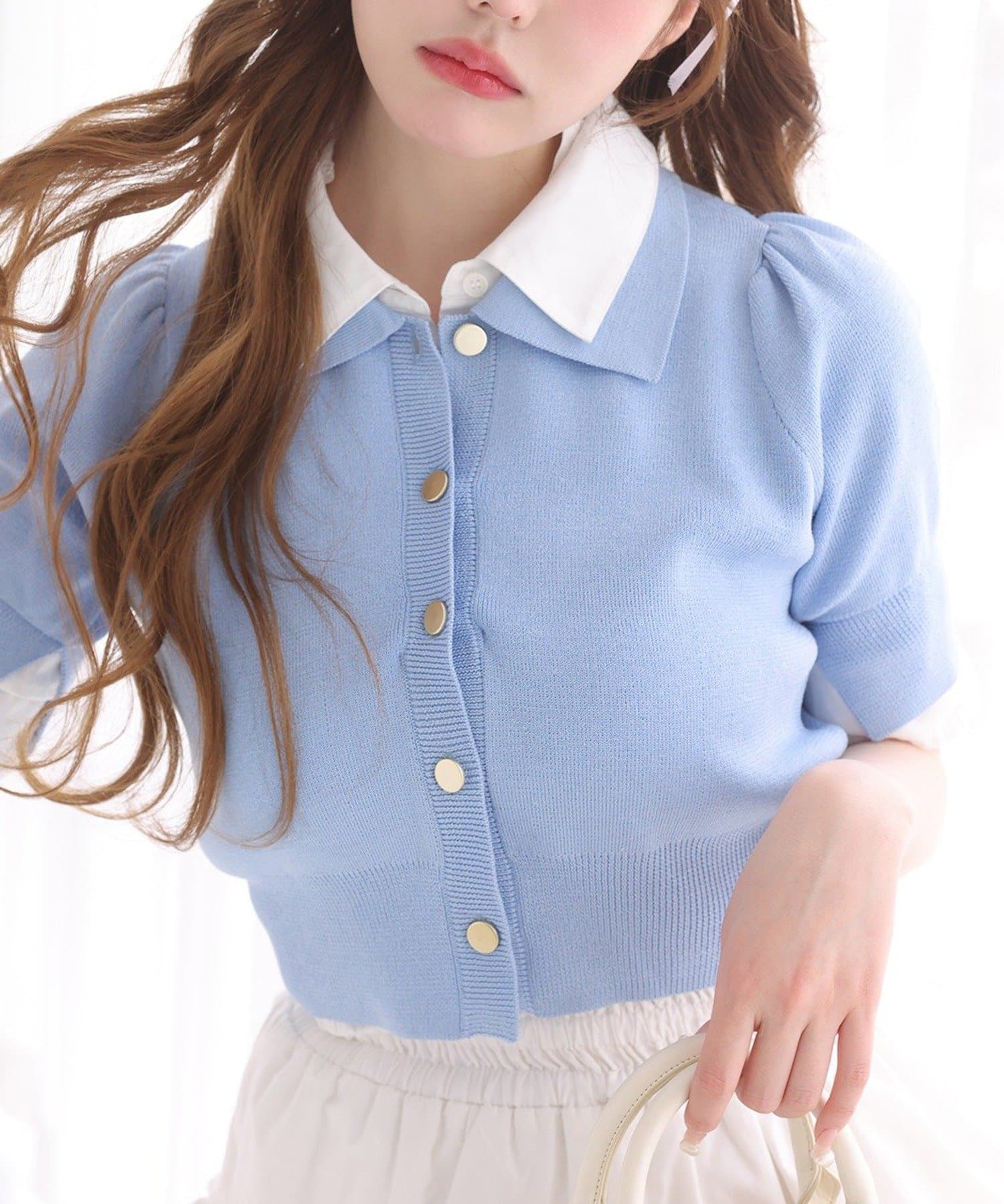 NICE CLAUP / OLIVE des OLIVE OUTLET(ナイスクラップ  / オリーブ デ オリーブ アウトレット) 【one after another】今期トレンド/重ね襟半袖ニット