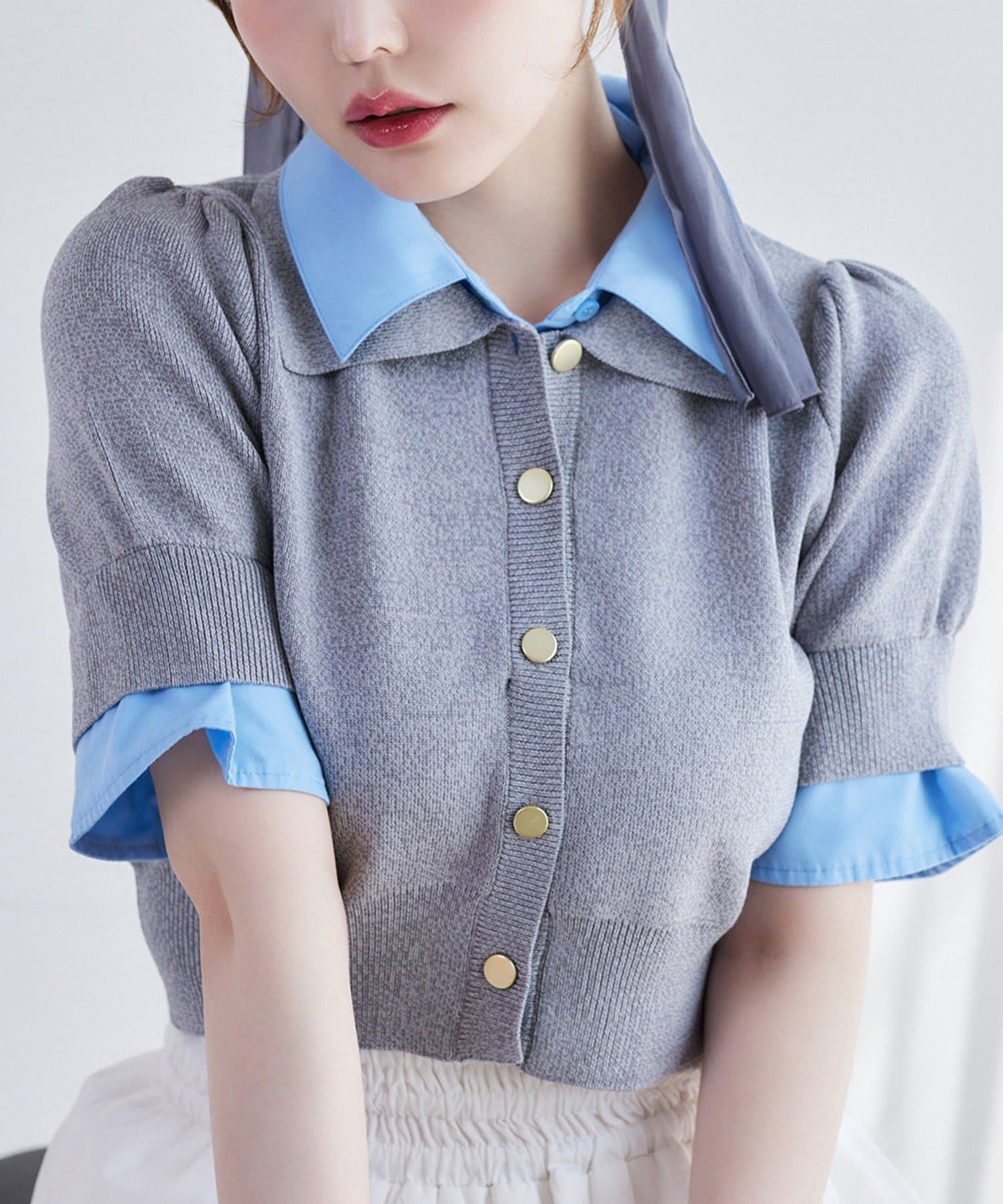 NICE CLAUP / OLIVE des OLIVE OUTLET(ナイスクラップ  / オリーブ デ オリーブ アウトレット) 【one after another】今期トレンド/重ね襟半袖ニット