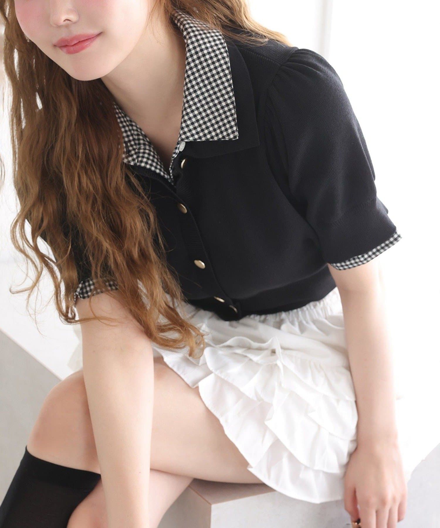 NICE CLAUP / OLIVE des OLIVE OUTLET(ナイスクラップ  / オリーブ デ オリーブ アウトレット) 【one after another】今期トレンド/重ね襟半袖ニット