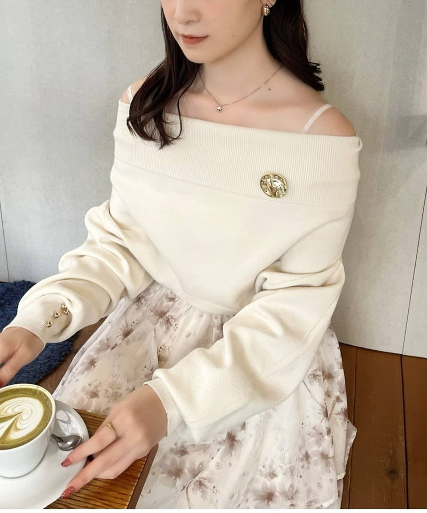 NICE CLAUP / OLIVE des OLIVE OUTLET(ナイスクラップ  / オリーブ デ オリーブ アウトレット) 【one after another】ブローチ付き3WAYニット