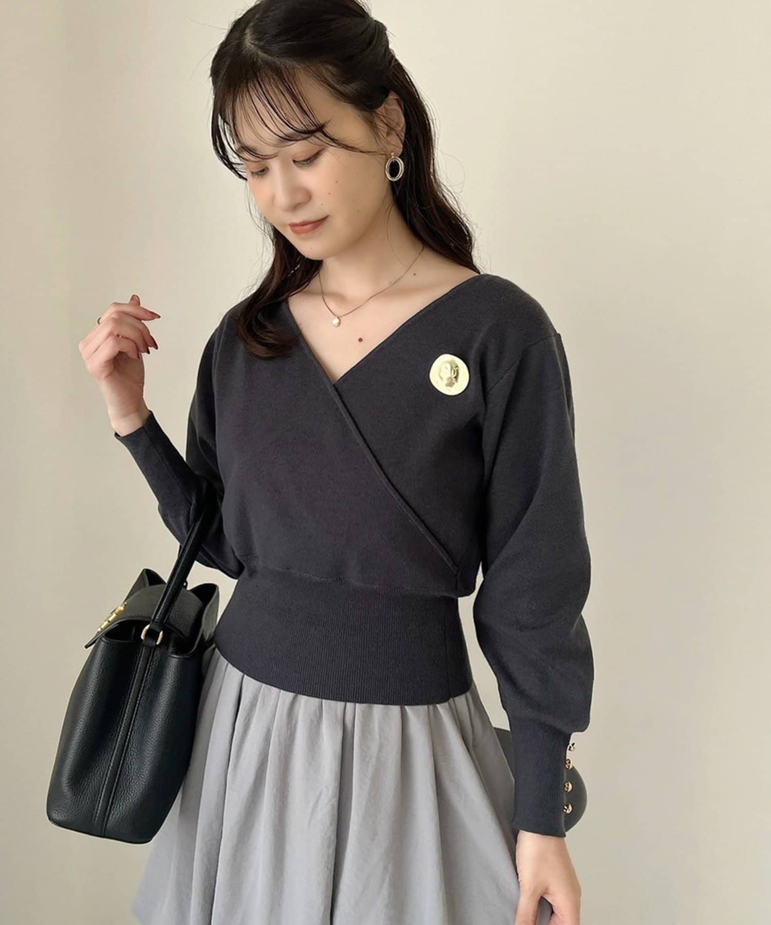 NICE CLAUP / OLIVE des OLIVE OUTLET(ナイスクラップ  / オリーブ デ オリーブ アウトレット) 【one after another】ブローチ付き3WAYニット