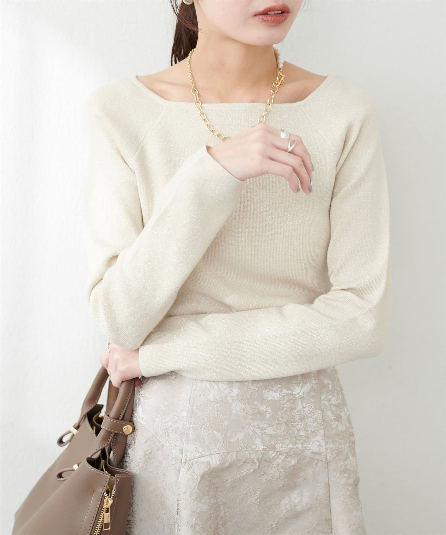 NICE CLAUP / OLIVE des OLIVE OUTLET(ナイスクラップ  / オリーブ デ オリーブ アウトレット) 【natural couture】スクエアネックリブプルオーバー