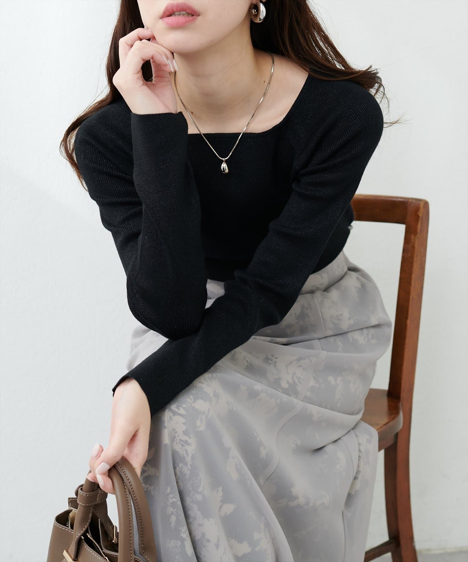 NICE CLAUP / OLIVE des OLIVE OUTLET(ナイスクラップ  / オリーブ デ オリーブ アウトレット) 【natural couture】スクエアネックリブプルオーバー