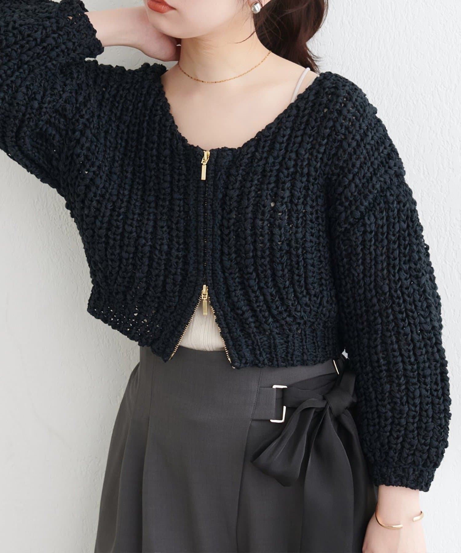 NICE CLAUP / OLIVE des OLIVE OUTLET(ナイスクラップ  / オリーブ デ オリーブ アウトレット) 【 natural couture】リボンヤーンショート丈カーデ