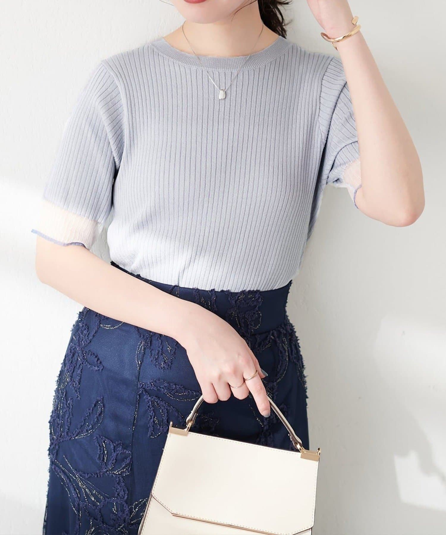 NICE CLAUP / OLIVE des OLIVE OUTLET(ナイスクラップ  / オリーブ デ オリーブ アウトレット) 【natural couture】袖口シアー強撚リブニット