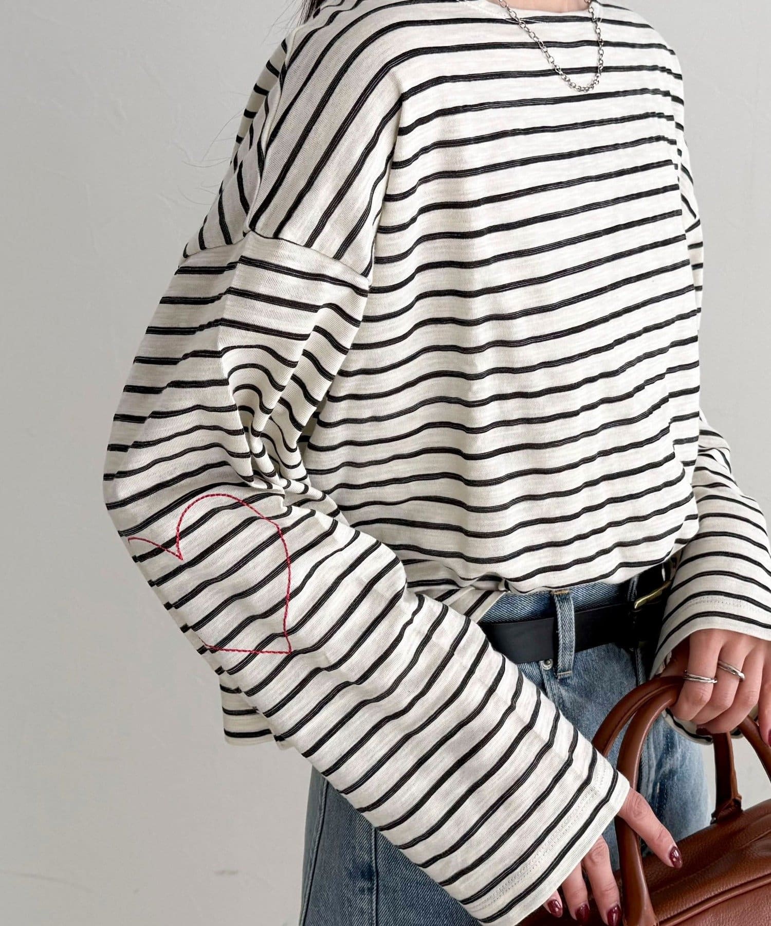 FREDY & GLOSTER(フレディ アンド グロスター) 【人気商品の新型】ボーダーハートステッチルーズロンTシャツ