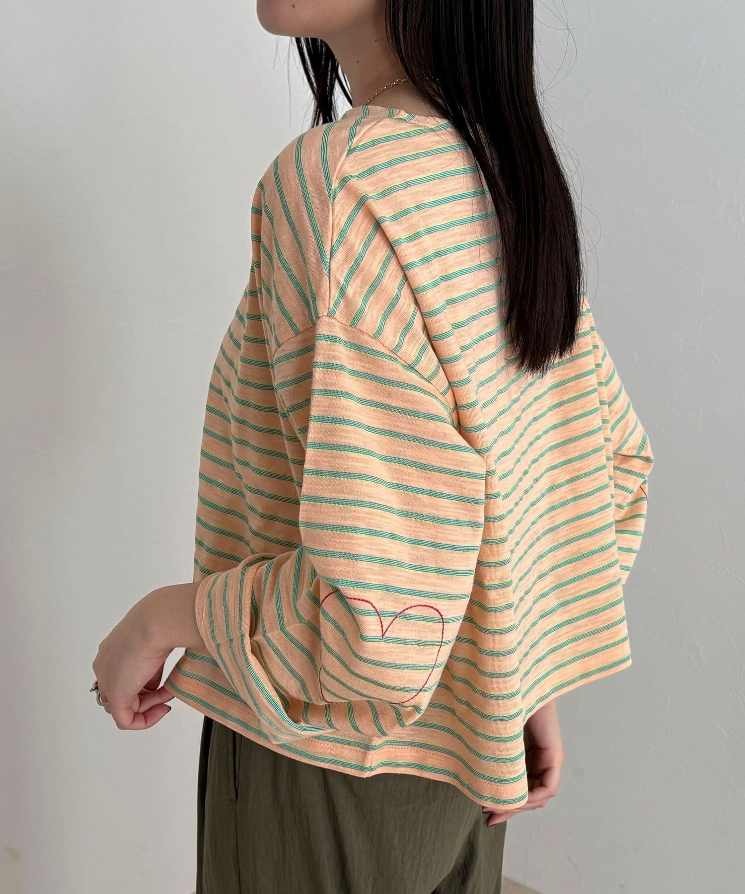 FREDY & GLOSTER(フレディ アンド グロスター) 【人気商品の新型】ボーダーハートステッチルーズロンTシャツ