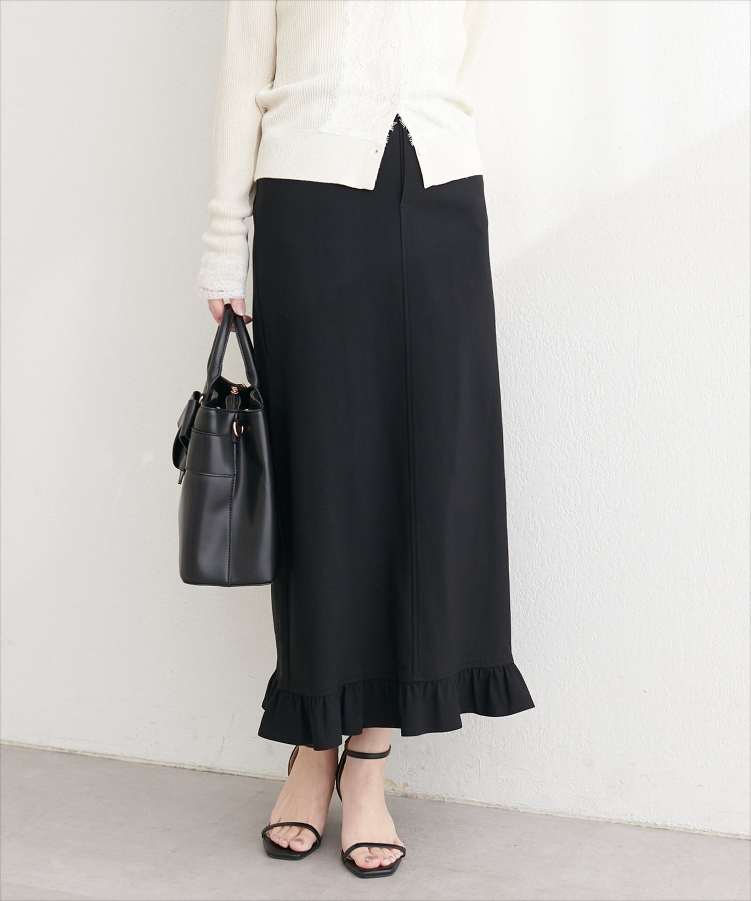 natural couture(ナチュラルクチュール) 裾フリルストレッチナロースカート