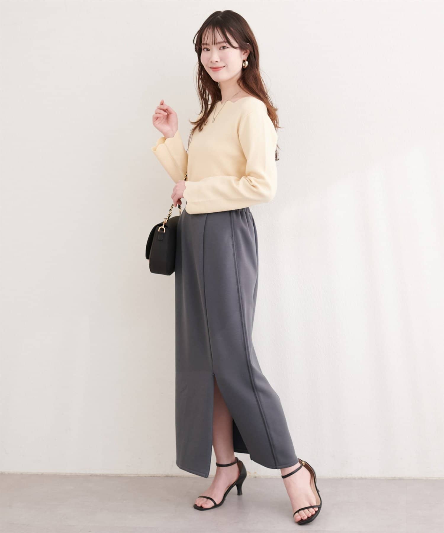 natural couture(ナチュラルクチュール) サイドラインナロースカート