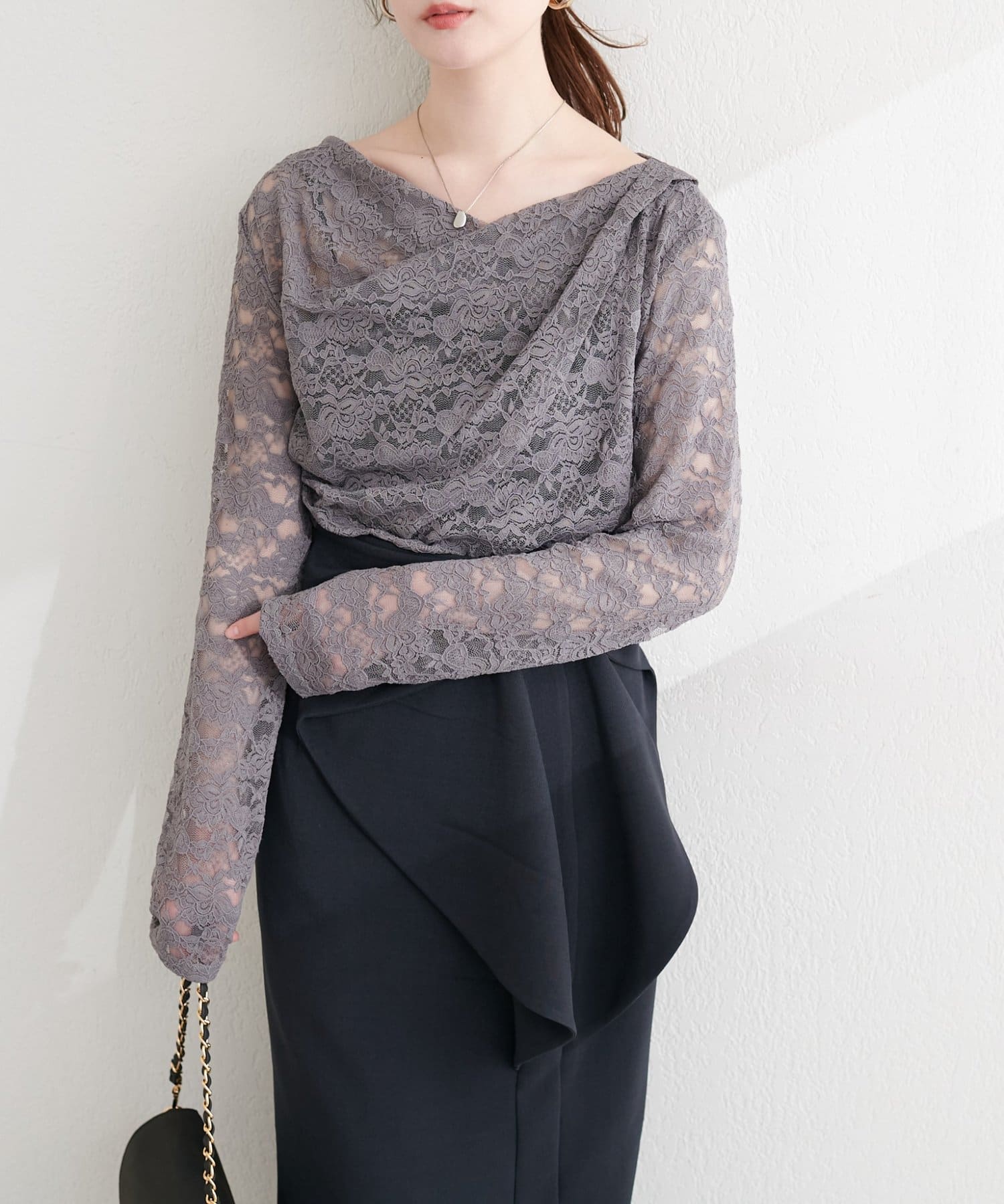 natural couture(ナチュラルクチュール) ドレープレースプルオーバー