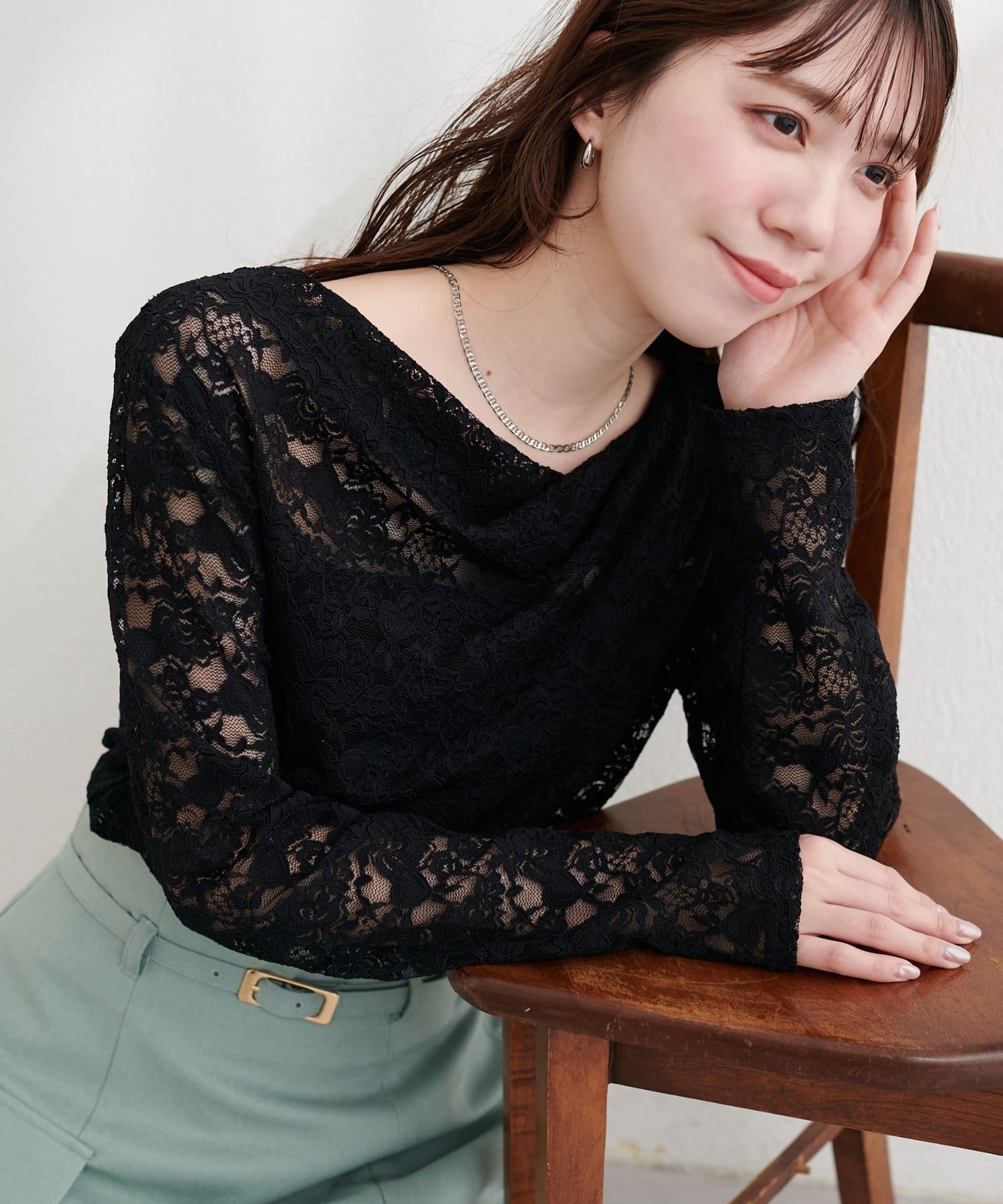 natural couture(ナチュラルクチュール) ドレープレースプルオーバー