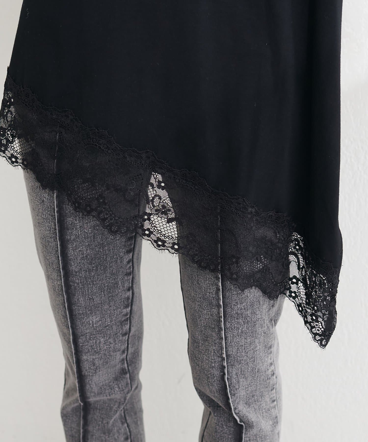 natural couture(ナチュラルクチュール) スムース天竺レース付きプルオーバー