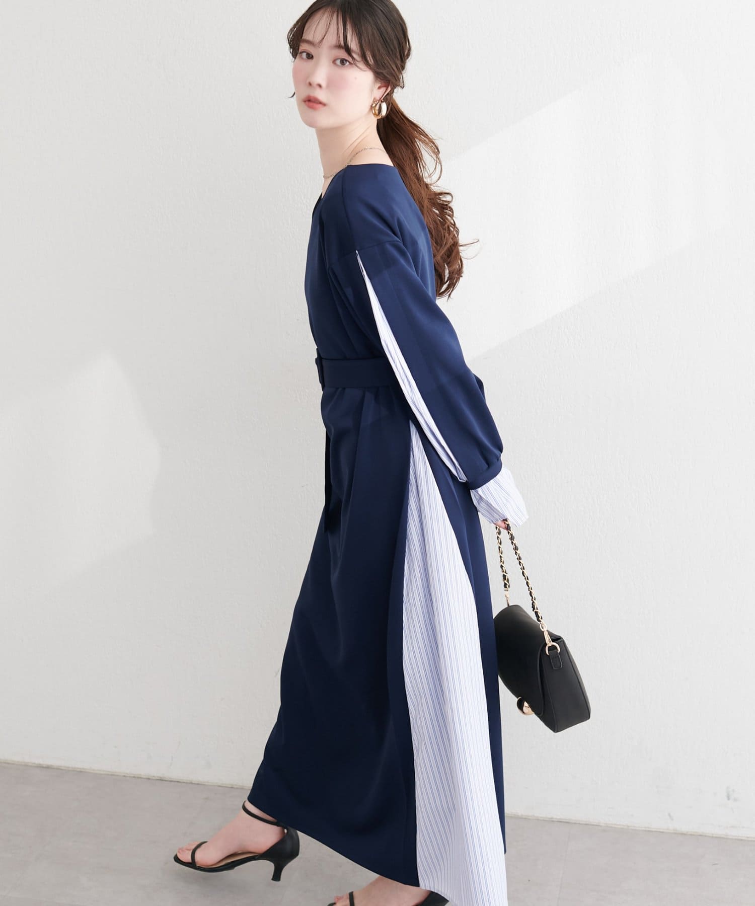 natural couture(ナチュラルクチュール) 〈ちょっちゃん企画〉きれいめポンチ×ストライプワンピース