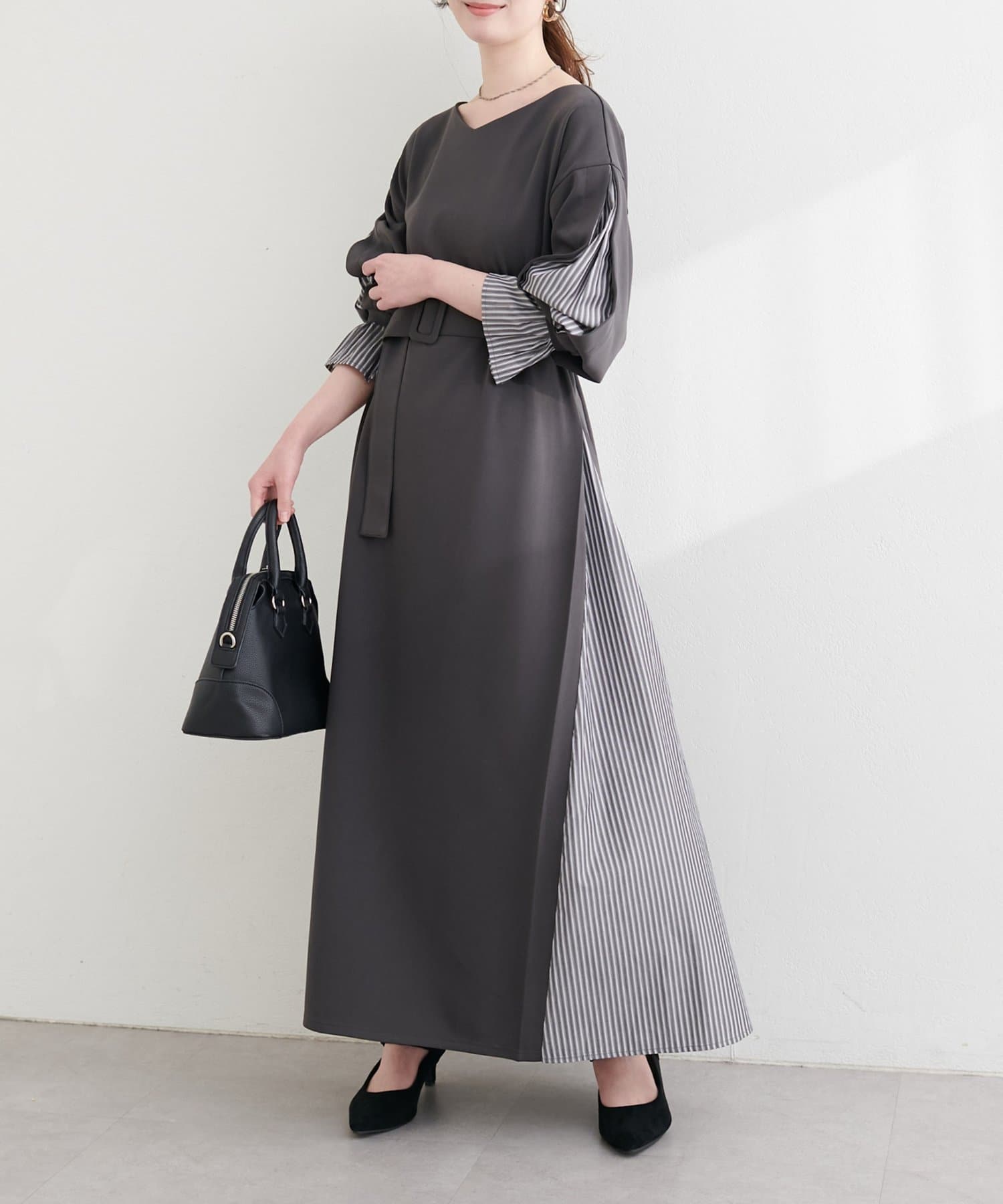 natural couture(ナチュラルクチュール) 〈ちょっちゃん企画〉きれいめポンチ×ストライプワンピース