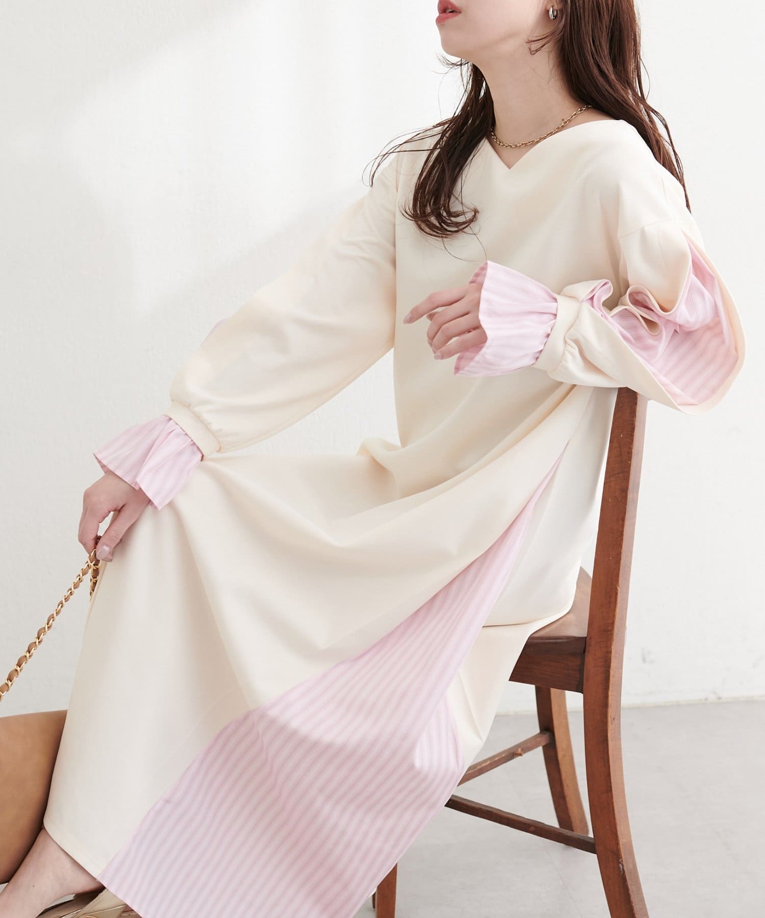 natural couture(ナチュラルクチュール) 〈ちょっちゃん企画〉きれいめポンチ×ストライプワンピース