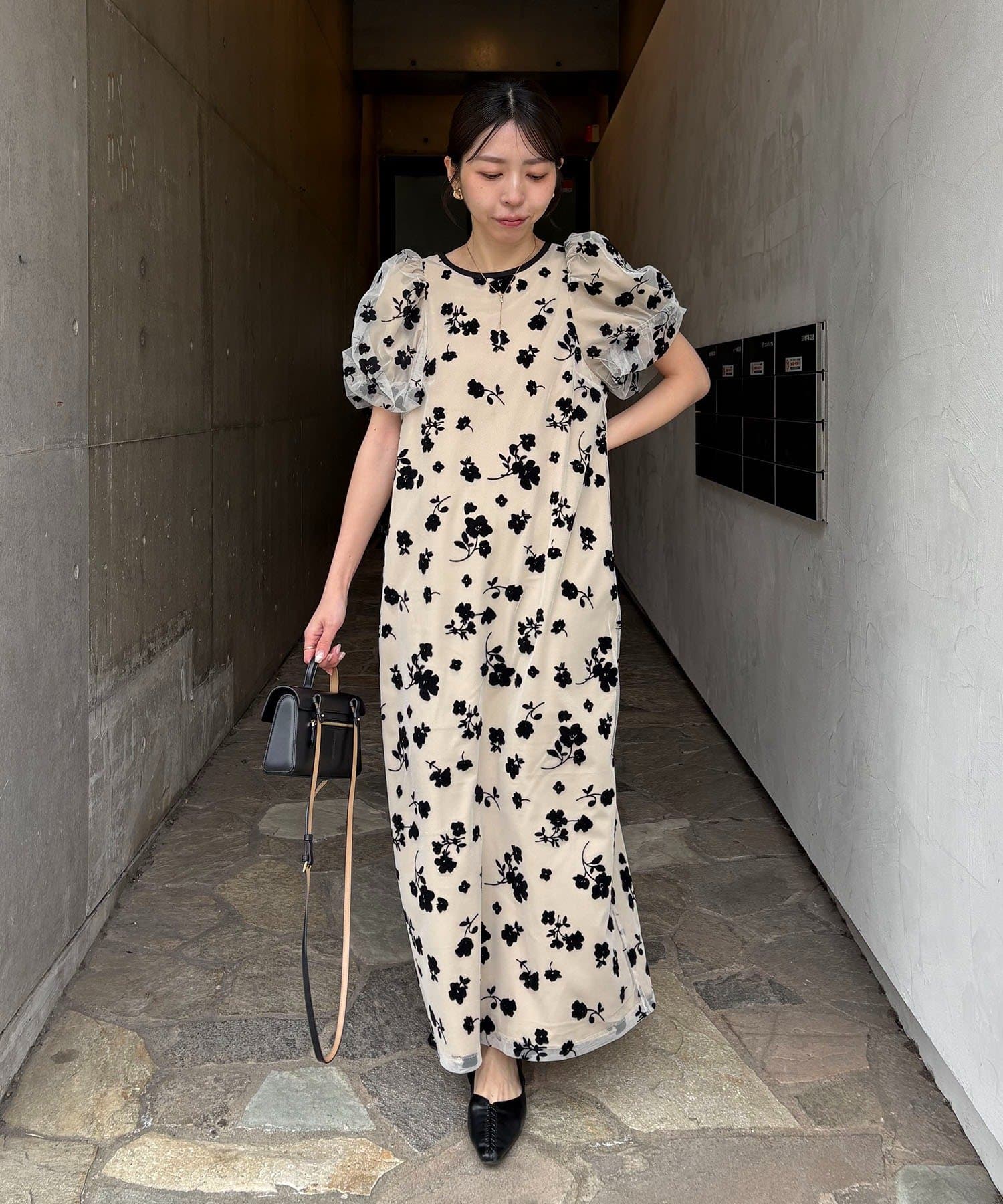 CAPRICIEUX LE'MAGE(カプリシュレマージュ) 【オケージョン/サイズ展開あり】フロッキーパフワンピース