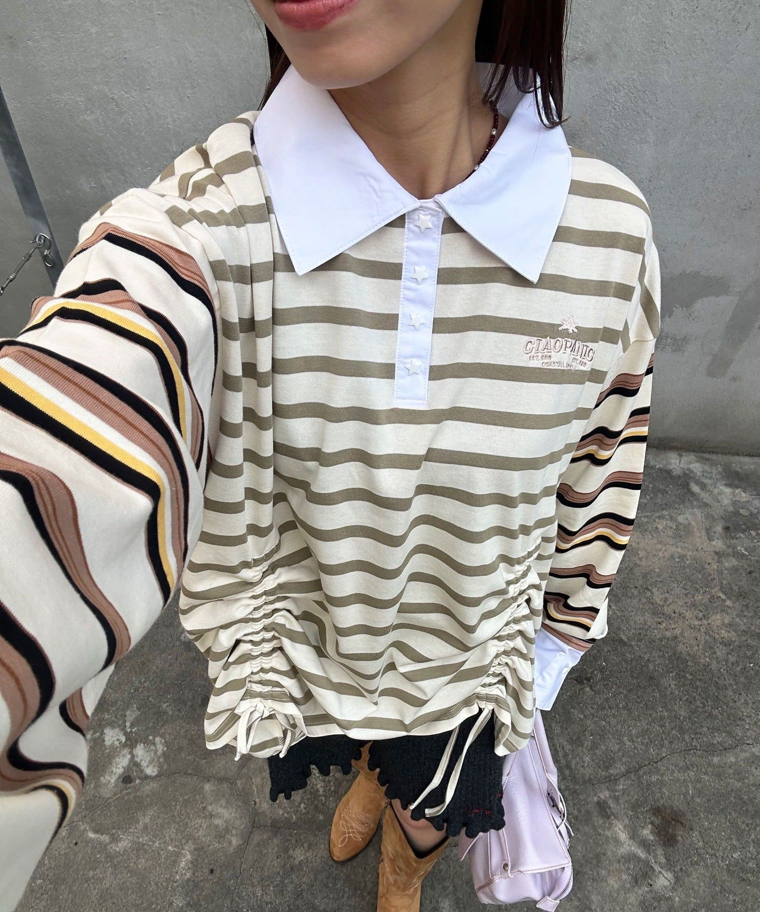 CIAOPANIC(チャオパニック) クレイジーボーダーシャーリングラガーシャツ