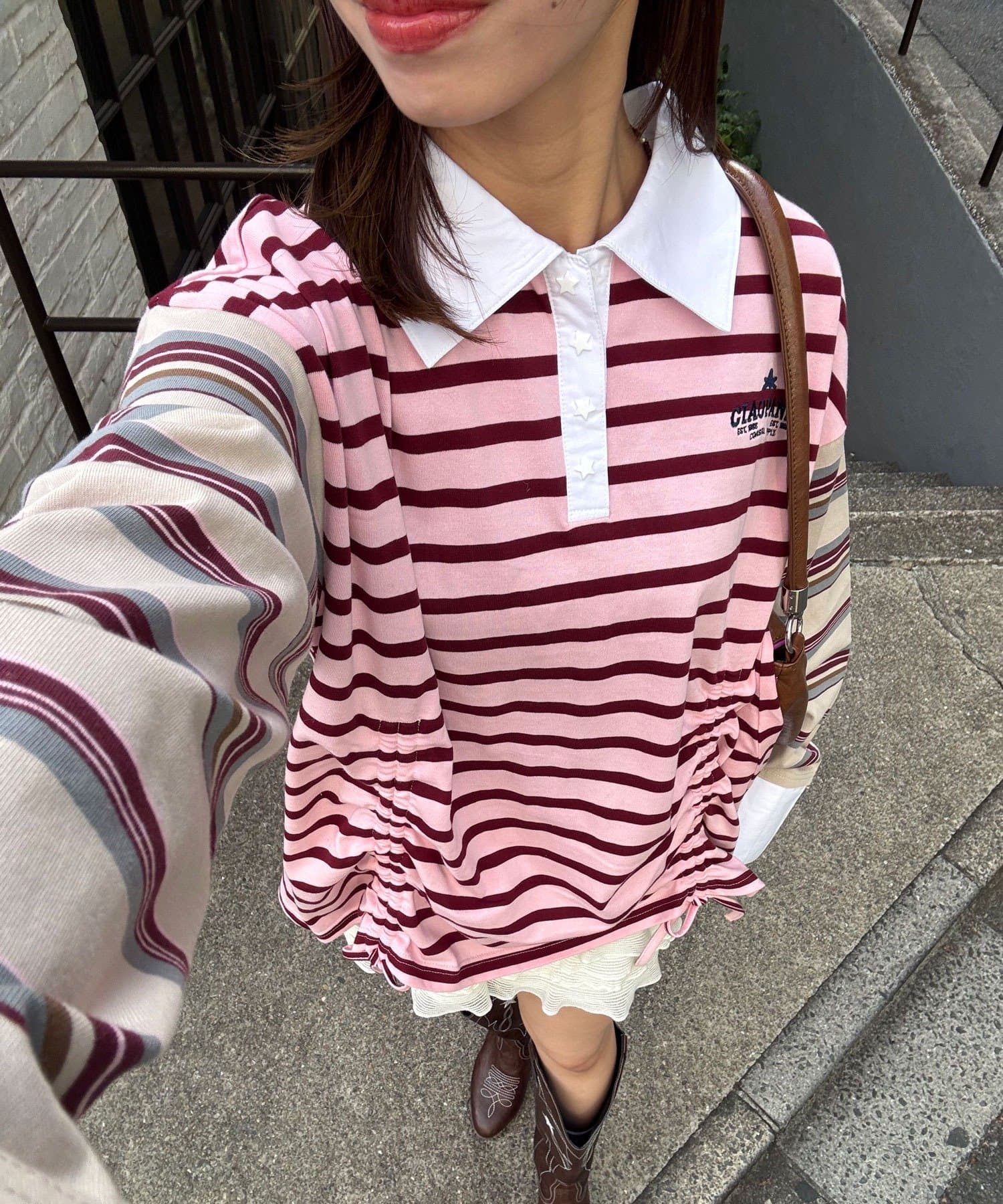 CIAOPANIC(チャオパニック) クレイジーボーダーシャーリングラガーシャツ