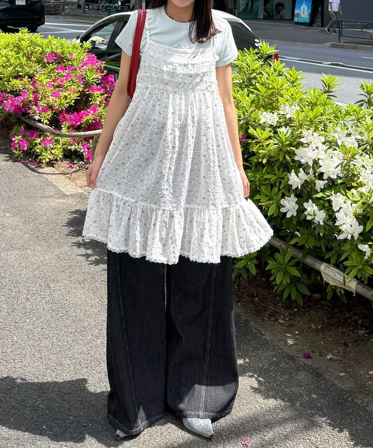 CIAOPANIC(チャオパニック) 【新色ピンク追加】レーステープコットンチュニックキャミワンピース