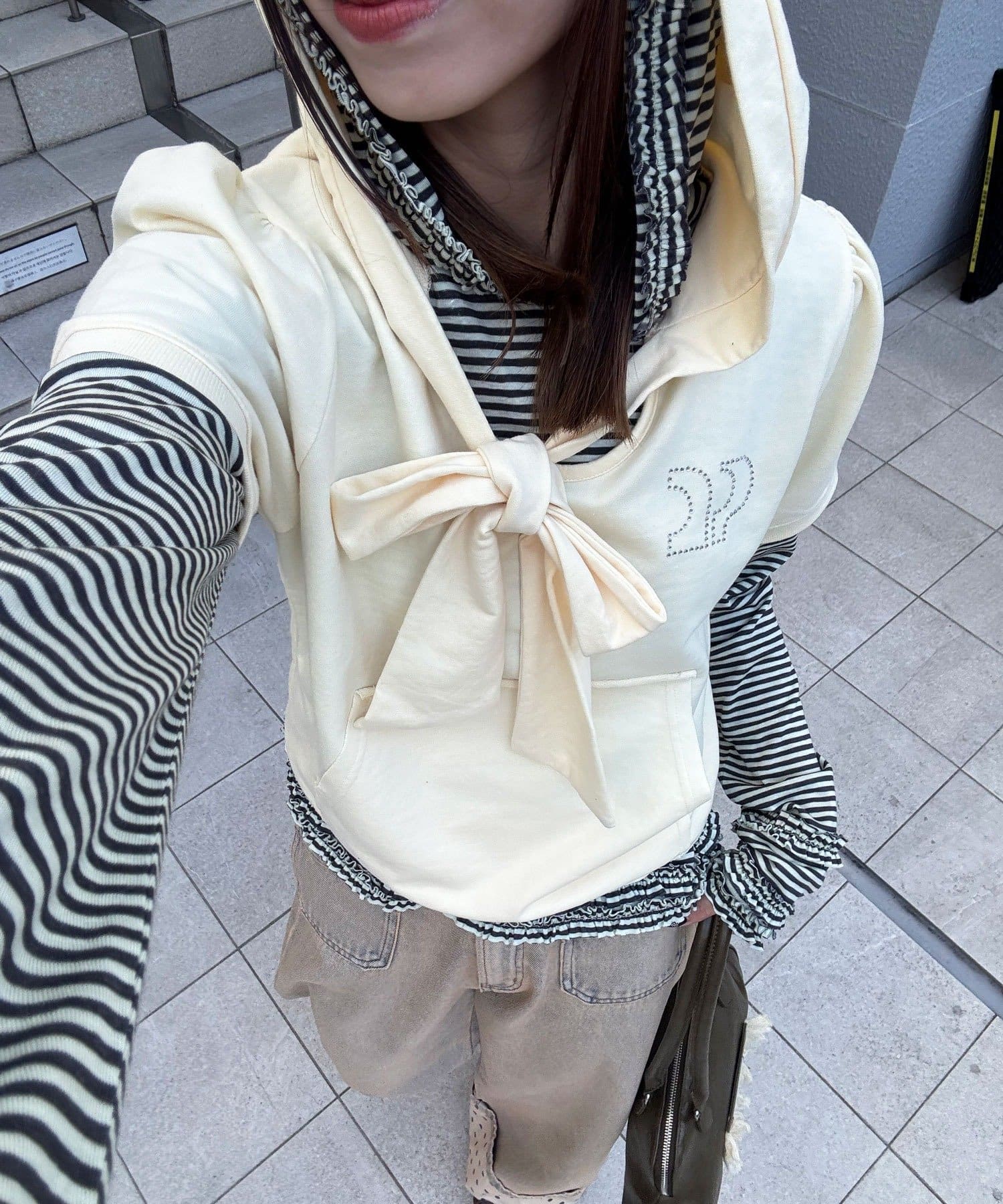 CIAOPANIC(チャオパニック) リボンパフスリーブ半袖スウェットパーカー