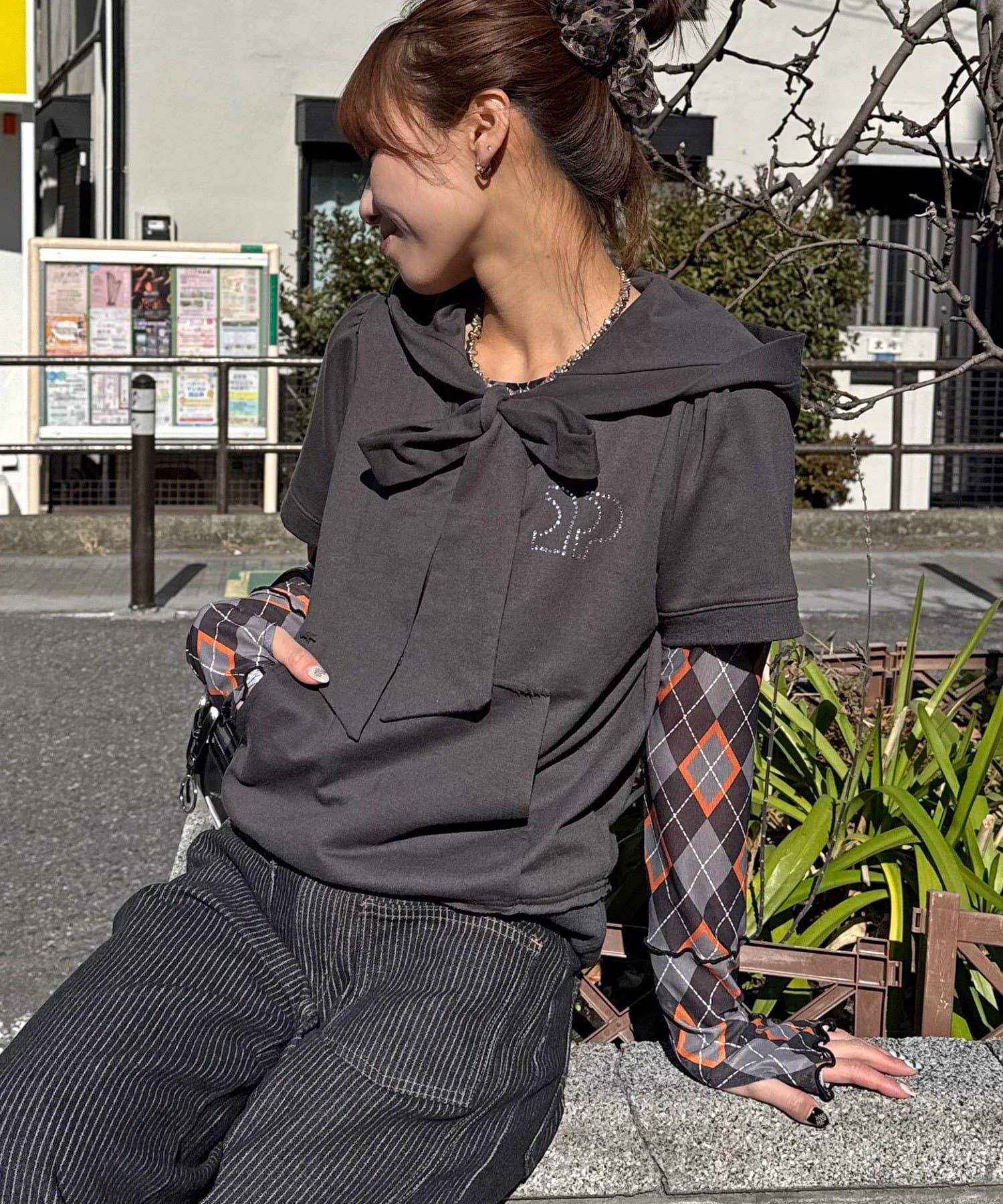 CIAOPANIC(チャオパニック) リボンパフスリーブ半袖スウェットパーカー