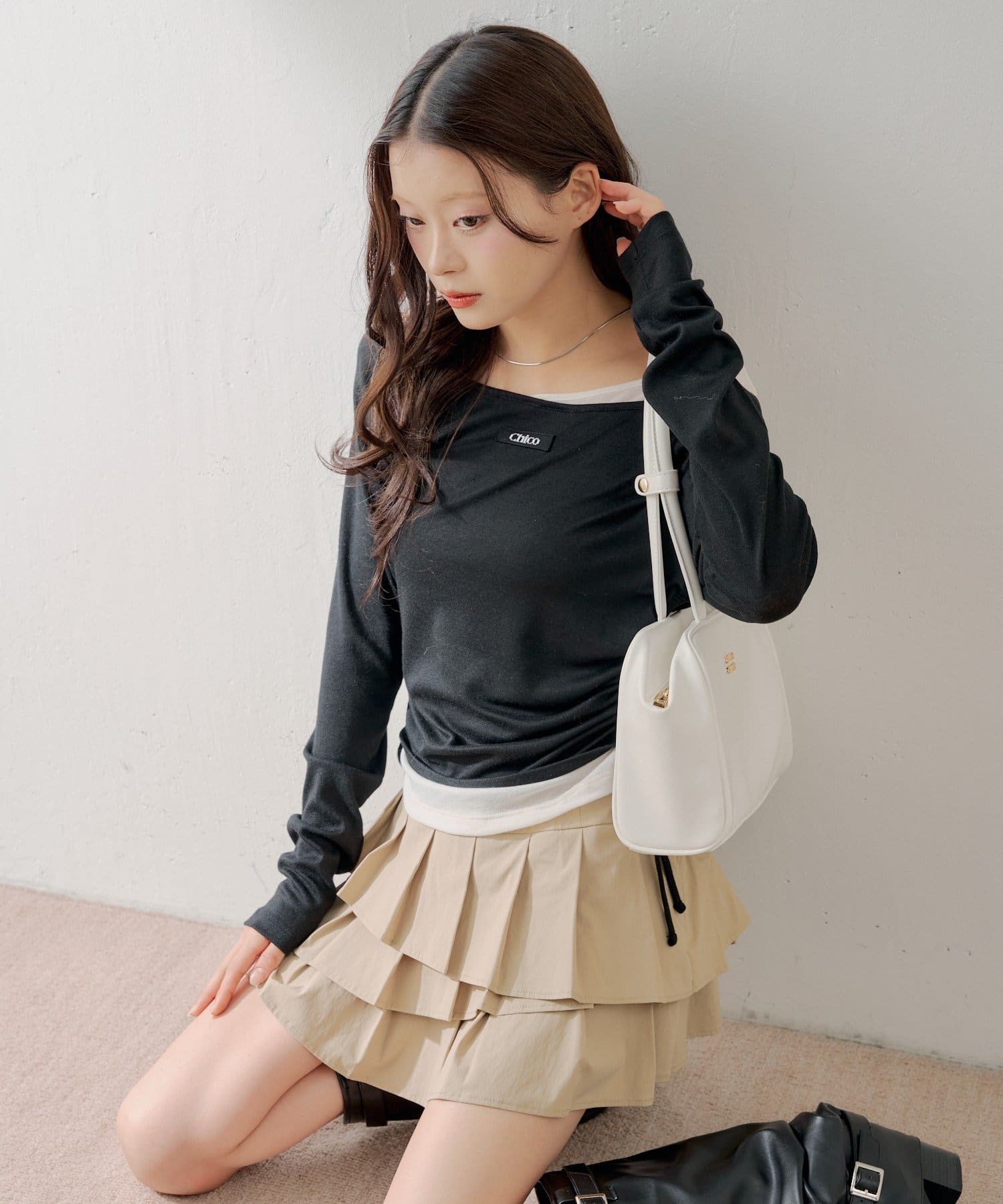 Chico(チコ) ワンショルレイヤードTシャツ