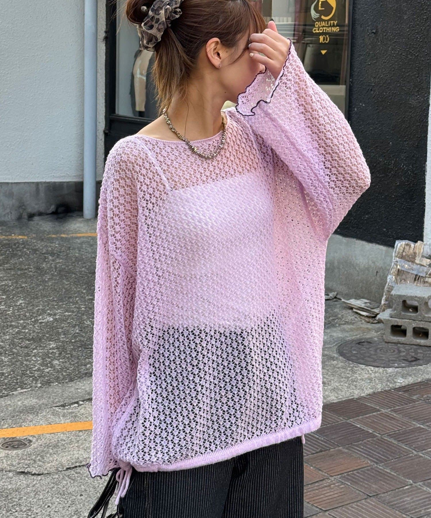 CIAOPANIC(チャオパニック) 透かし編みルーズニットプルオーバー