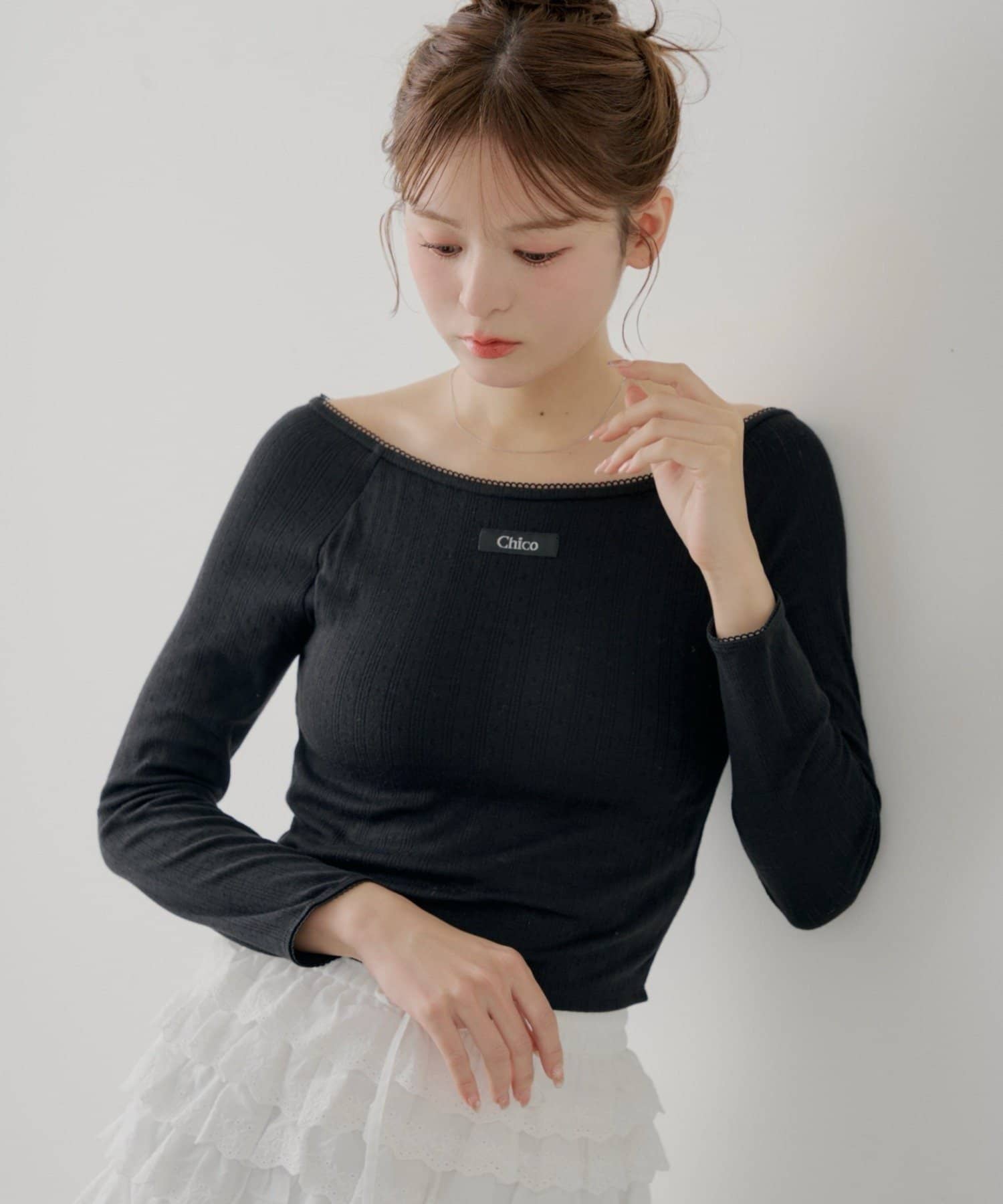 Chico(チコ) パターンメッシュカップ付レースコンパクトトップス