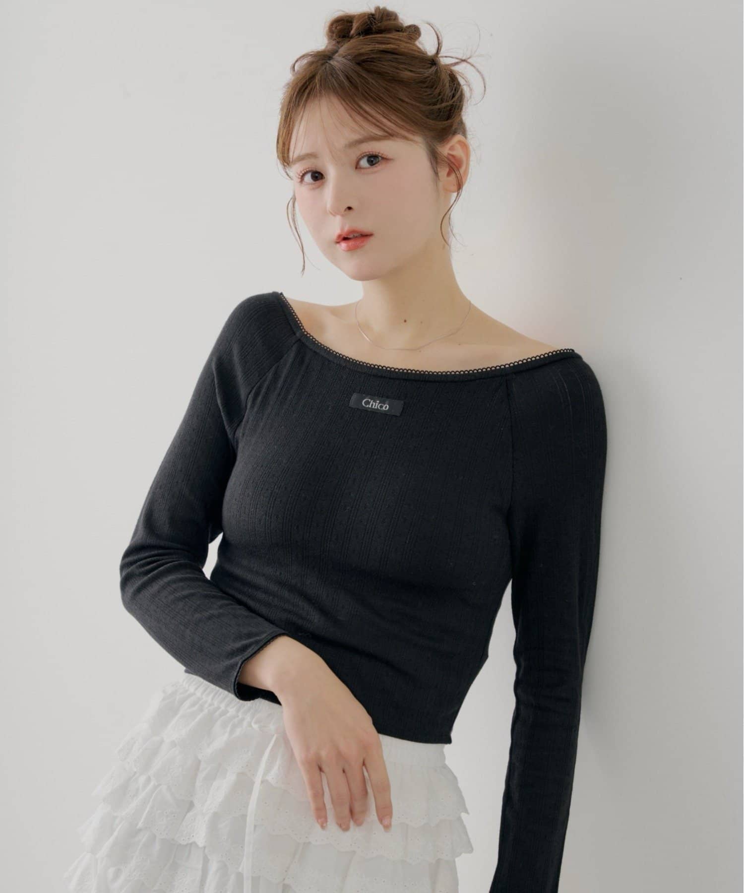 Chico(チコ) パターンメッシュカップ付レースコンパクトトップス