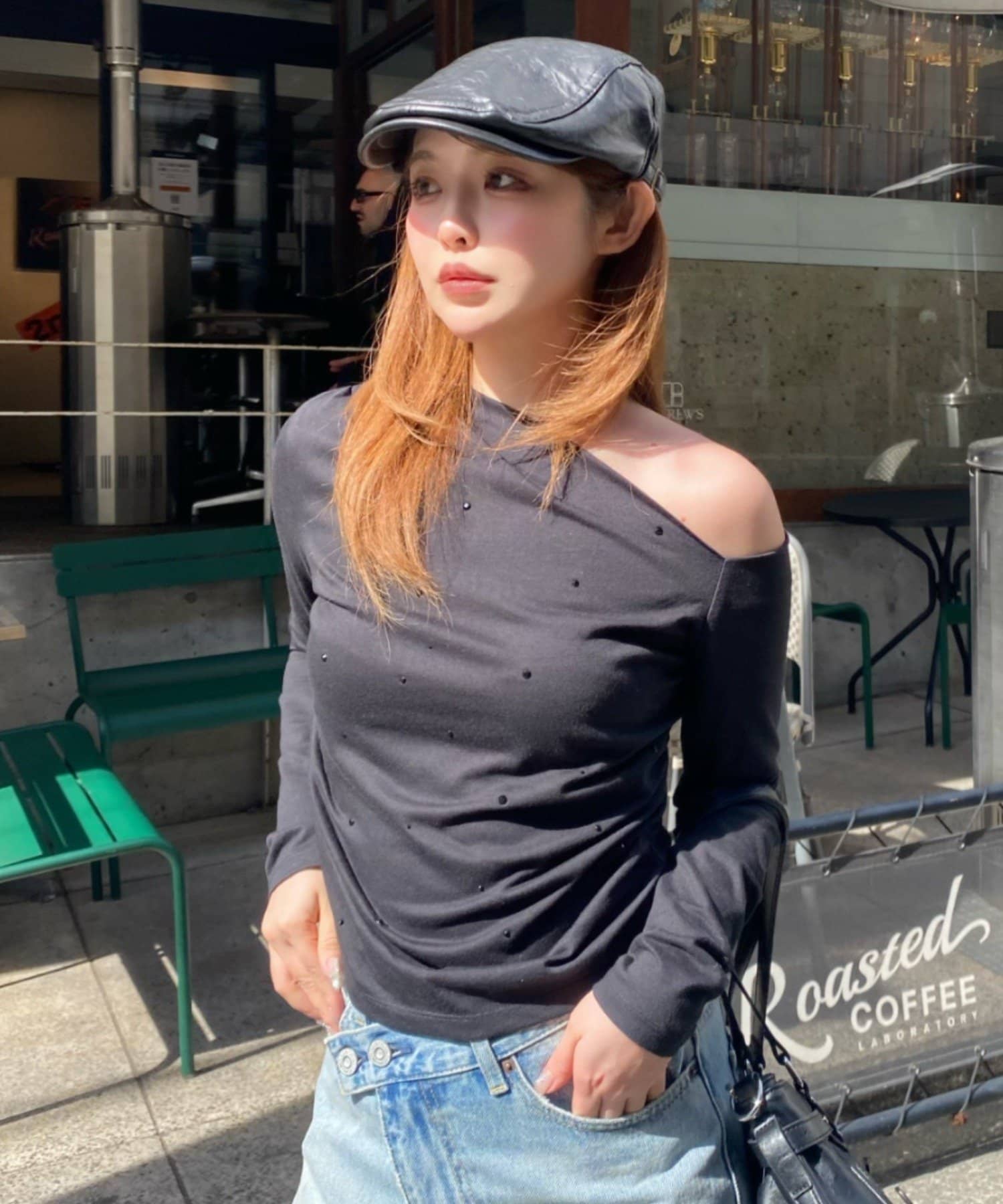 RAY CASSIN(レイカズン) ワンショルラインストーンT