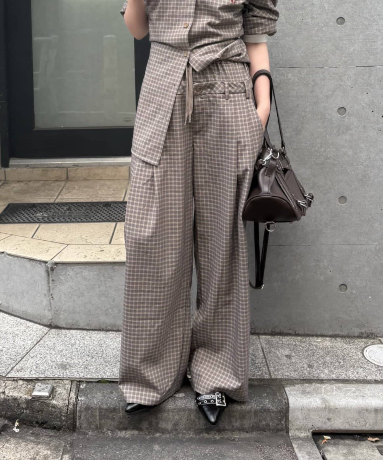 RAY CASSIN(レイカズン) 【SET UPで着られる！】ウエストレイヤードイージーチェックパンツ