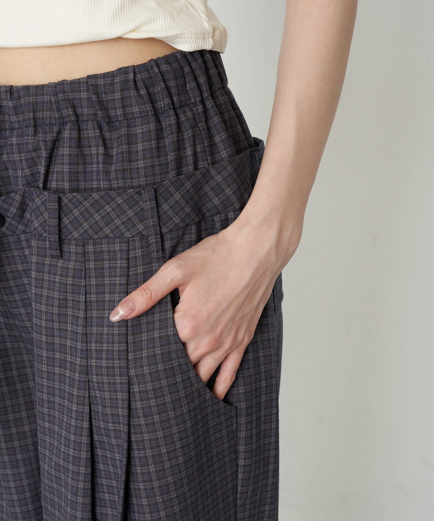 RAY CASSIN(レイカズン) 【セットアップで着られる】ウエストレイヤードイージーチェックパンツ