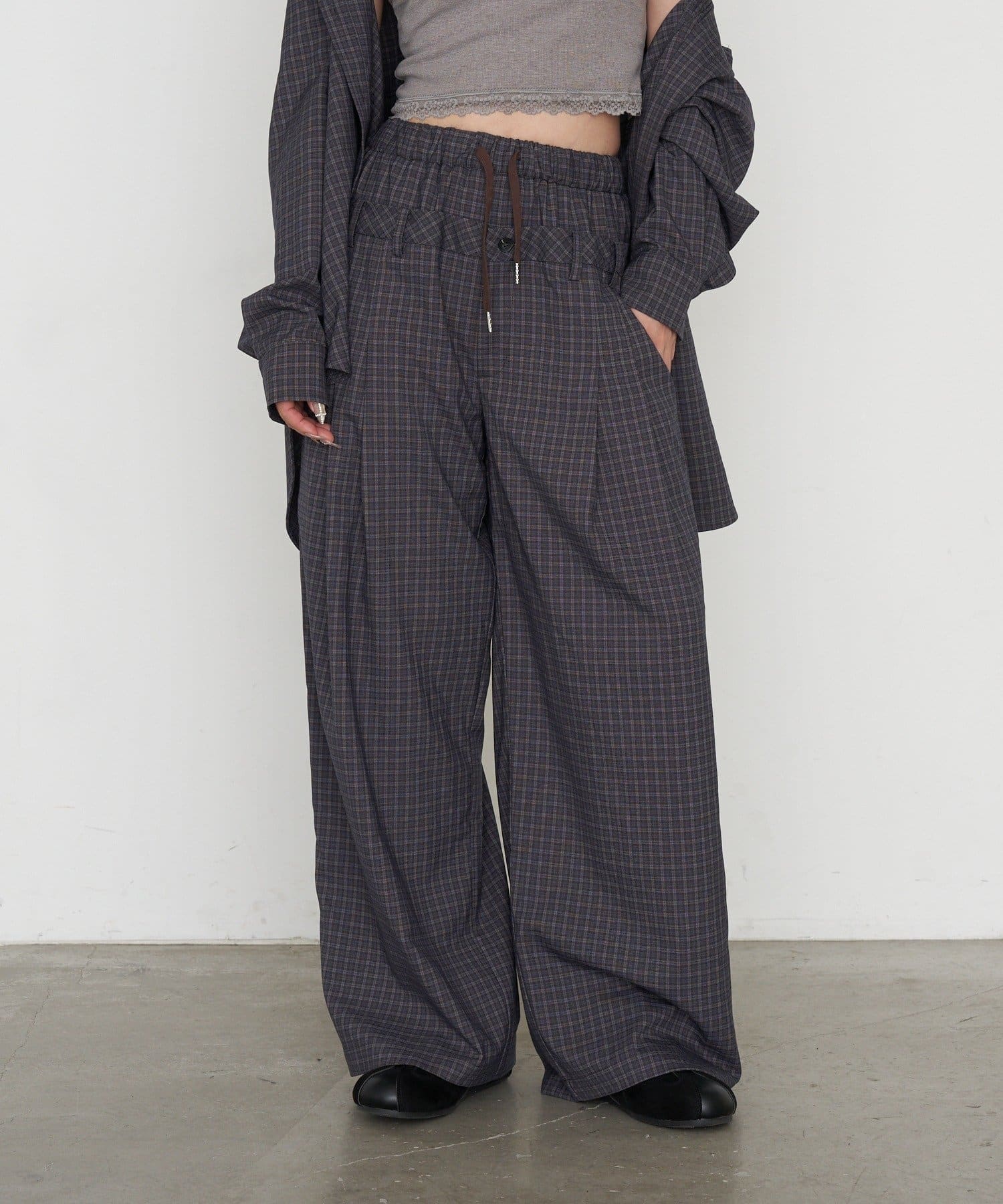 RAY CASSIN(レイカズン) 【SET UPで着られる！】ウエストレイヤードイージーチェックパンツ