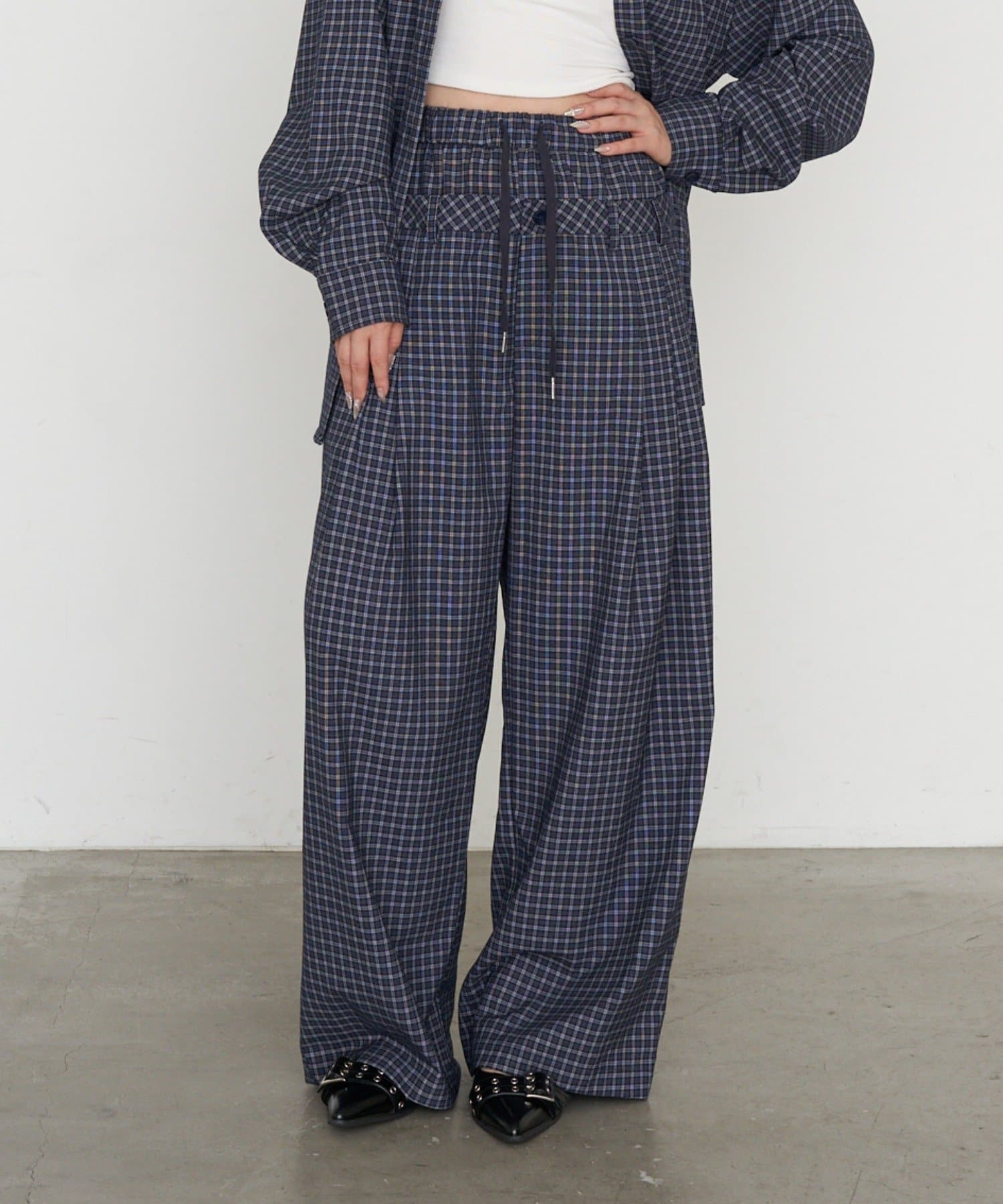 RAY CASSIN(レイカズン) 【SET UPで着られる！】ウエストレイヤードイージーチェックパンツ