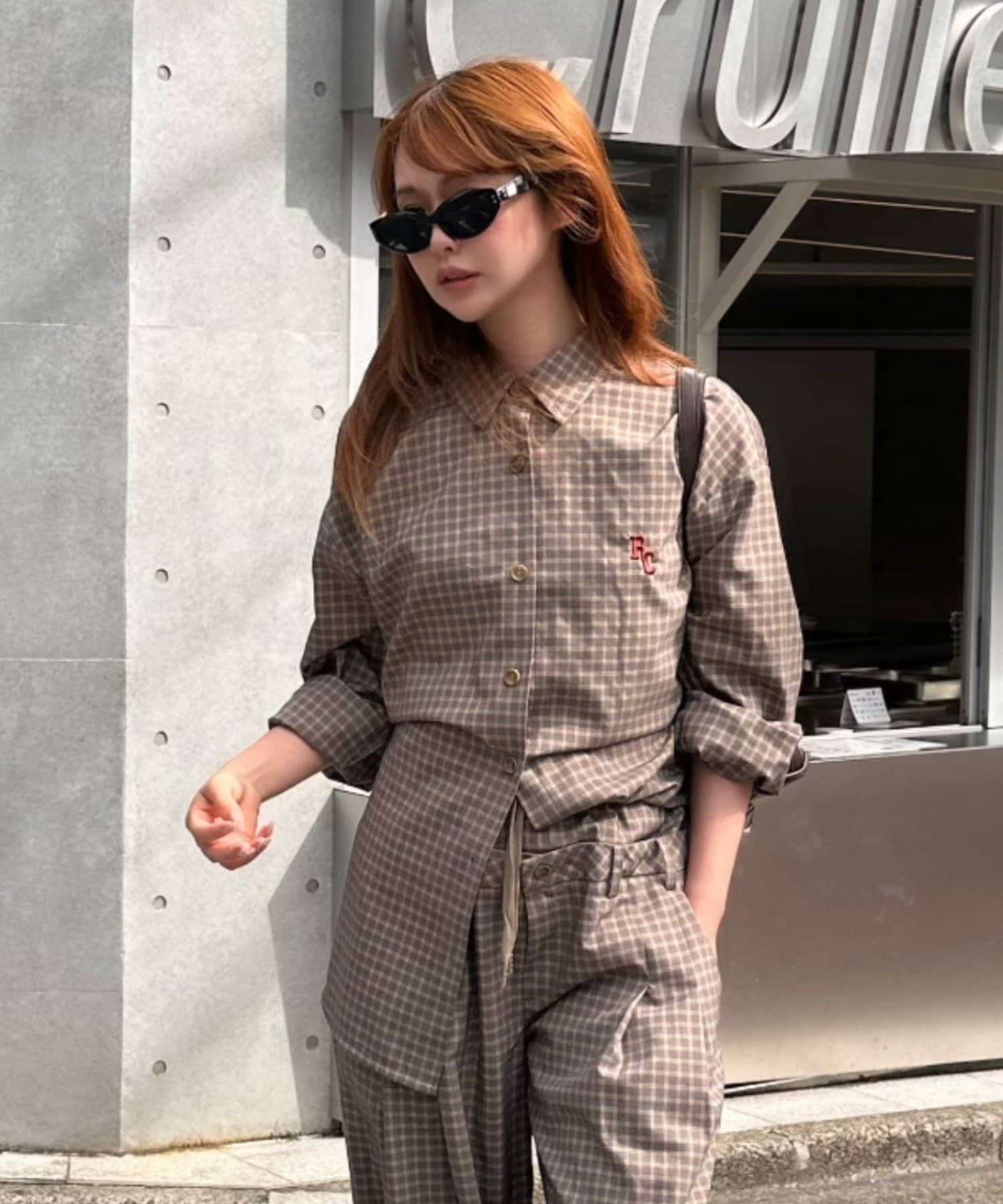 RAY CASSIN(レイカズン) 【SET UPで着られる！】オーバーサイズ胸刺繡チェックシャツ