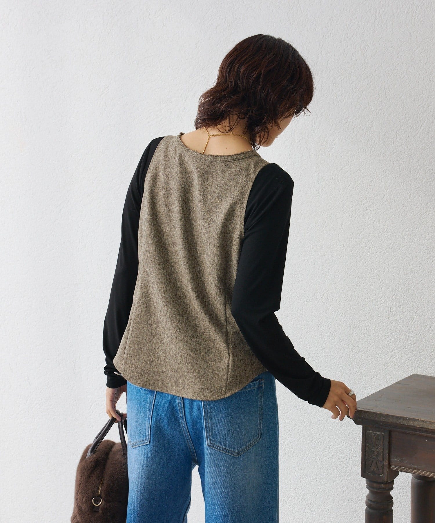 OUTLET(アウトレット) 【RIVE DROITE】ウーリーツイルジレ