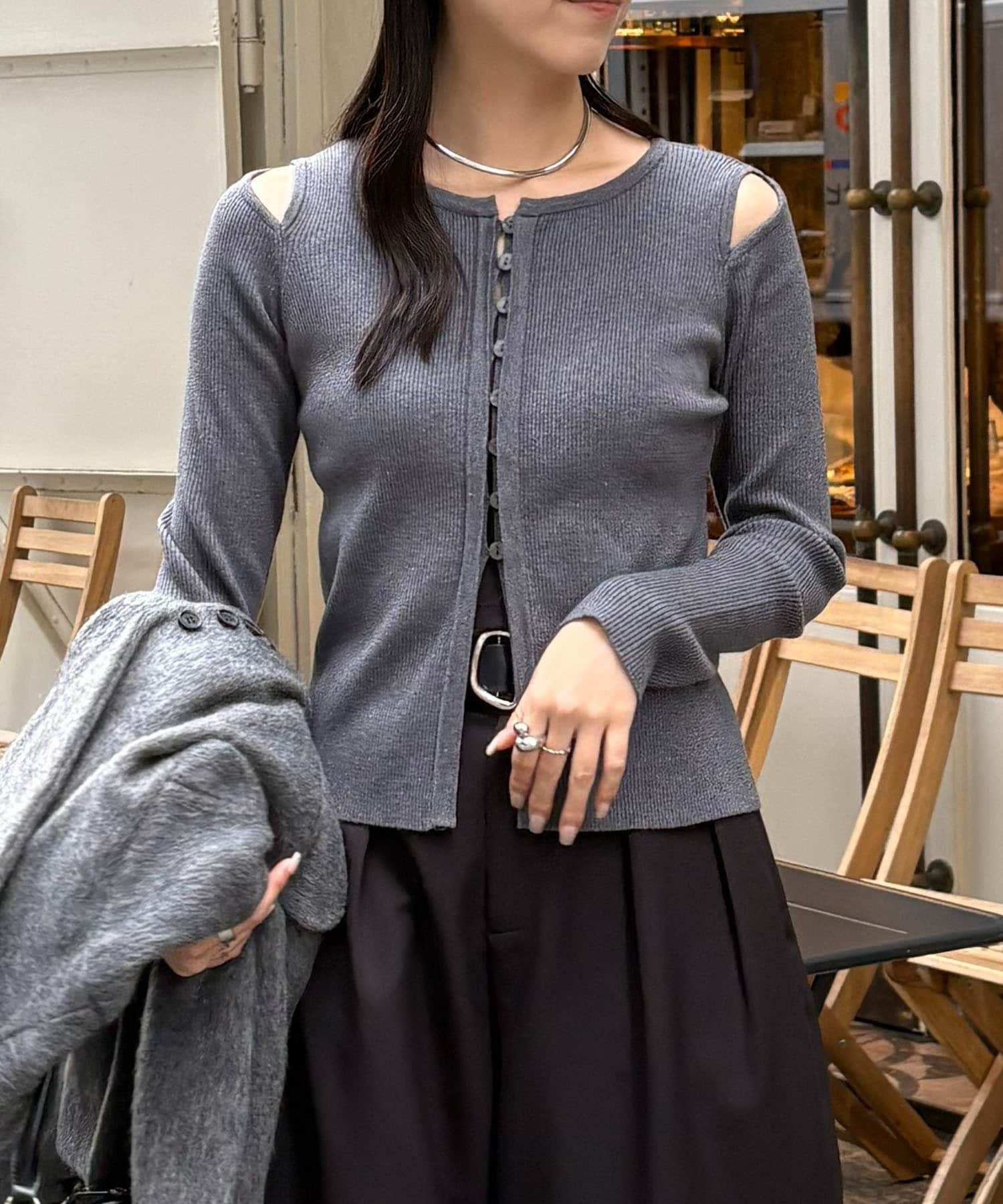 OUTLET(アウトレット) 【CAPRICIEUX LE'MAGE】肩開きセッパボタンカーディガン