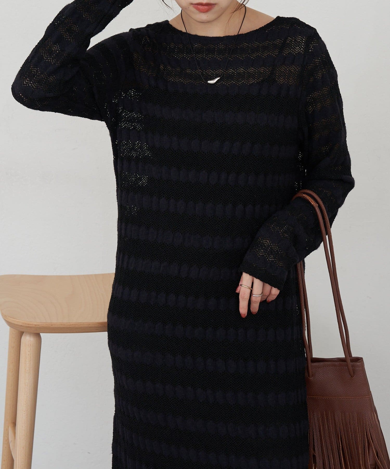 OUTLET(アウトレット) 【SHENERY】透かし編みニットワンピース